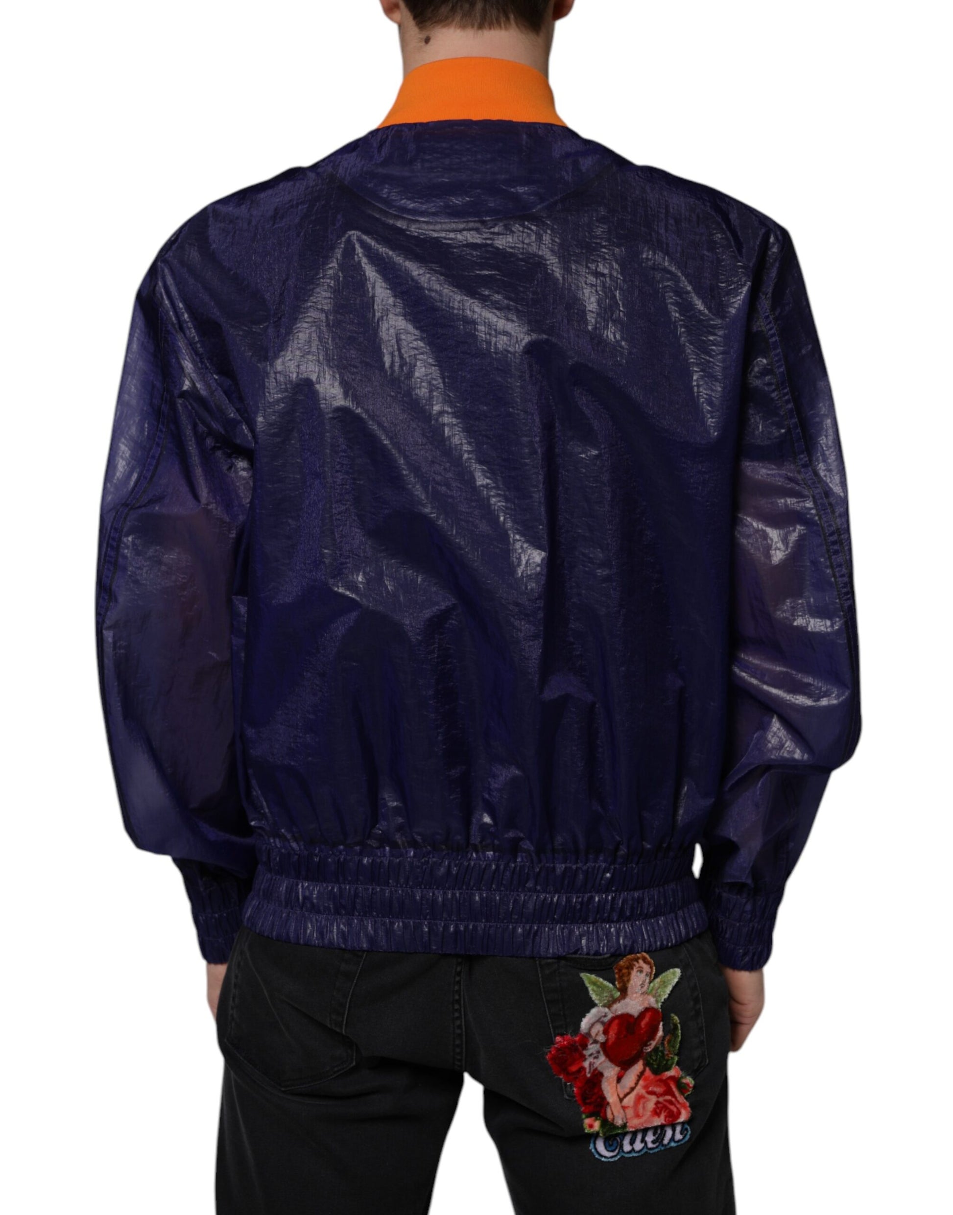 Blouson bomber Dolce & Gabbana en coton stretch bleu avec fermeture éclair intégrale