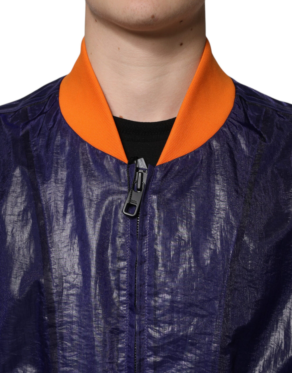 Blouson bomber Dolce & Gabbana en coton stretch bleu avec fermeture éclair intégrale