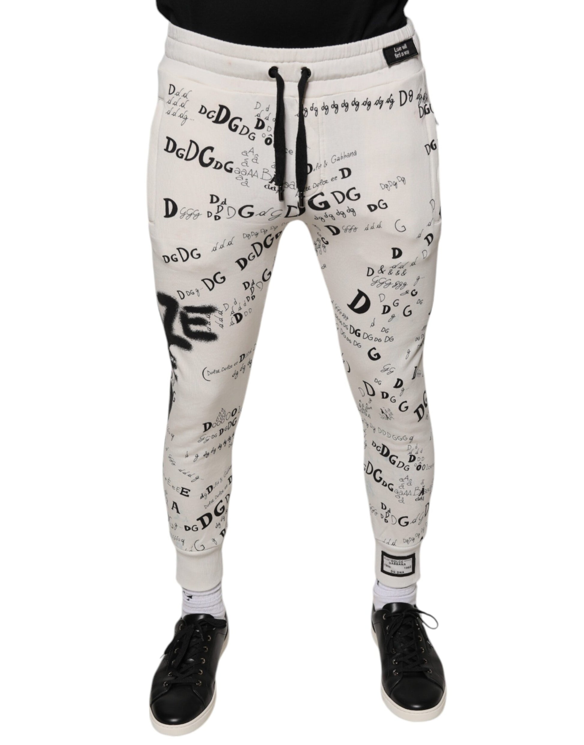 Dolce & Gabbana Pantalon de survêtement jogger en coton imprimé blanc