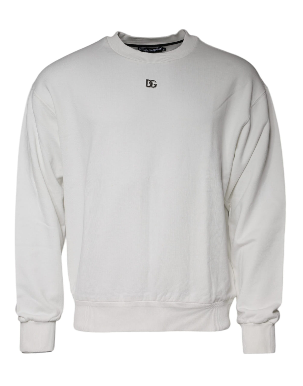 Dolce & Gabbana Weißer Logo Baumwoll Rundhals Pullover