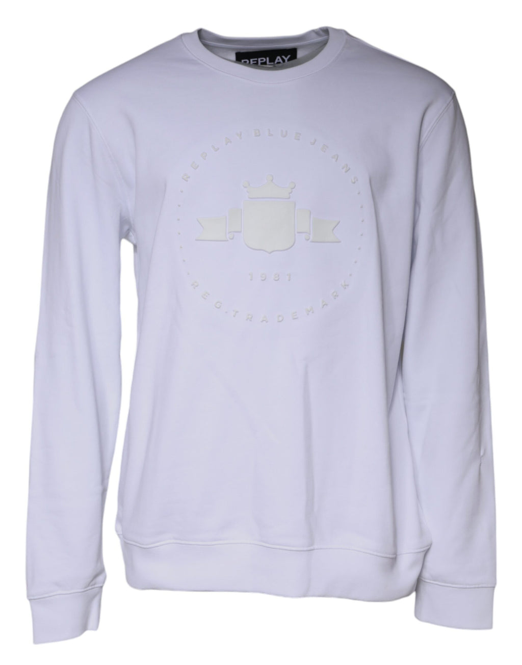 Replay Herren Sweatshirt mit Rundhalsausschnitt und geprägtem Logo, Weiß