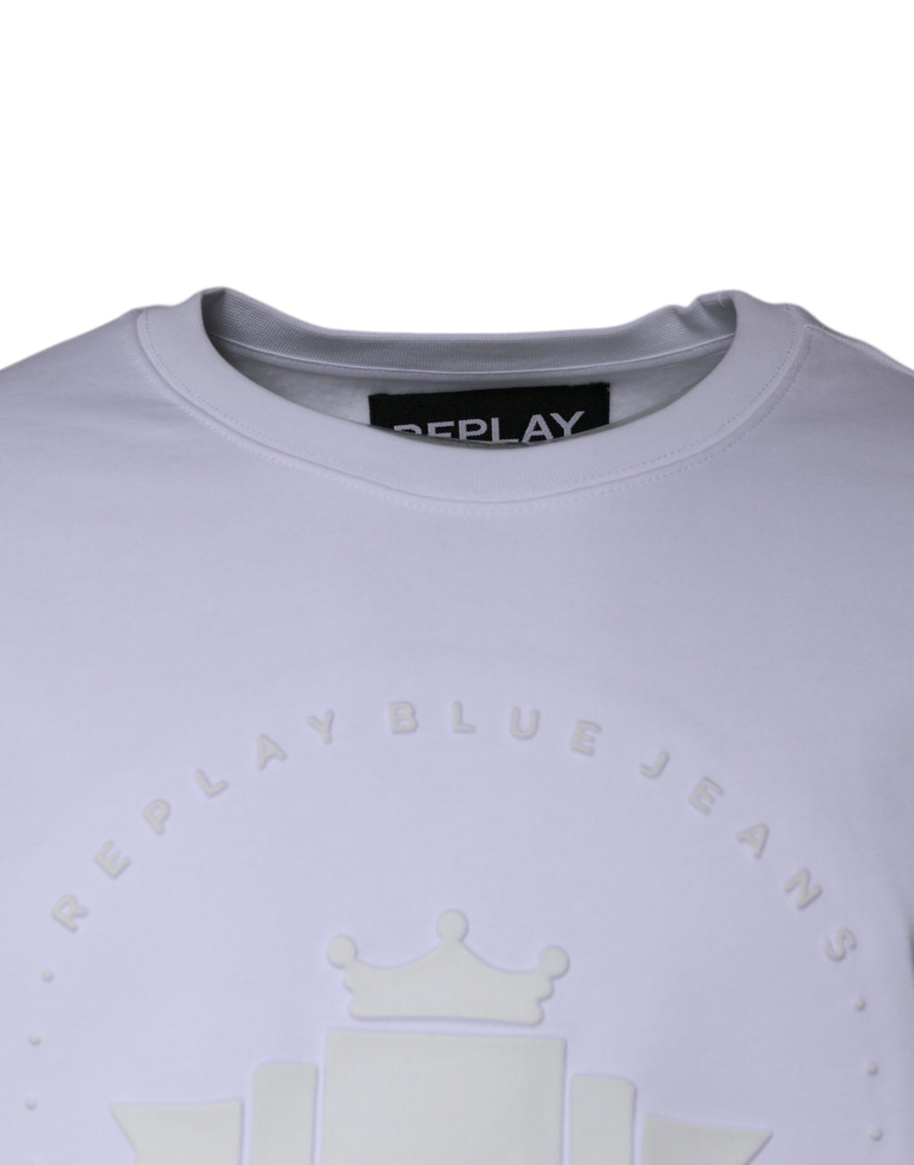 Replay Herren Sweatshirt mit Rundhalsausschnitt und geprägtem Logo, Weiß