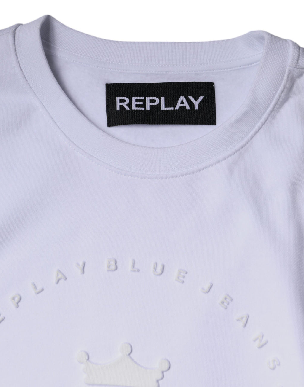 Replay Herren Sweatshirt mit Rundhalsausschnitt und geprägtem Logo, Weiß