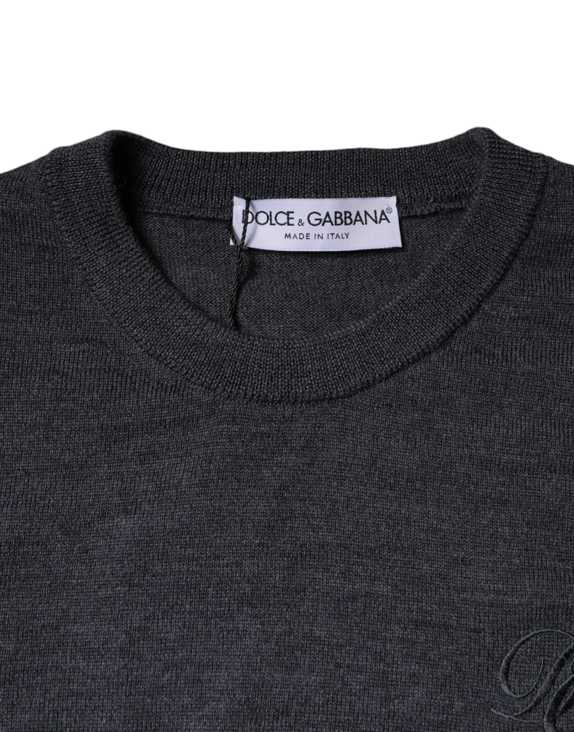 Pull ras du cou en laine gris foncé Dolce & Gabbana