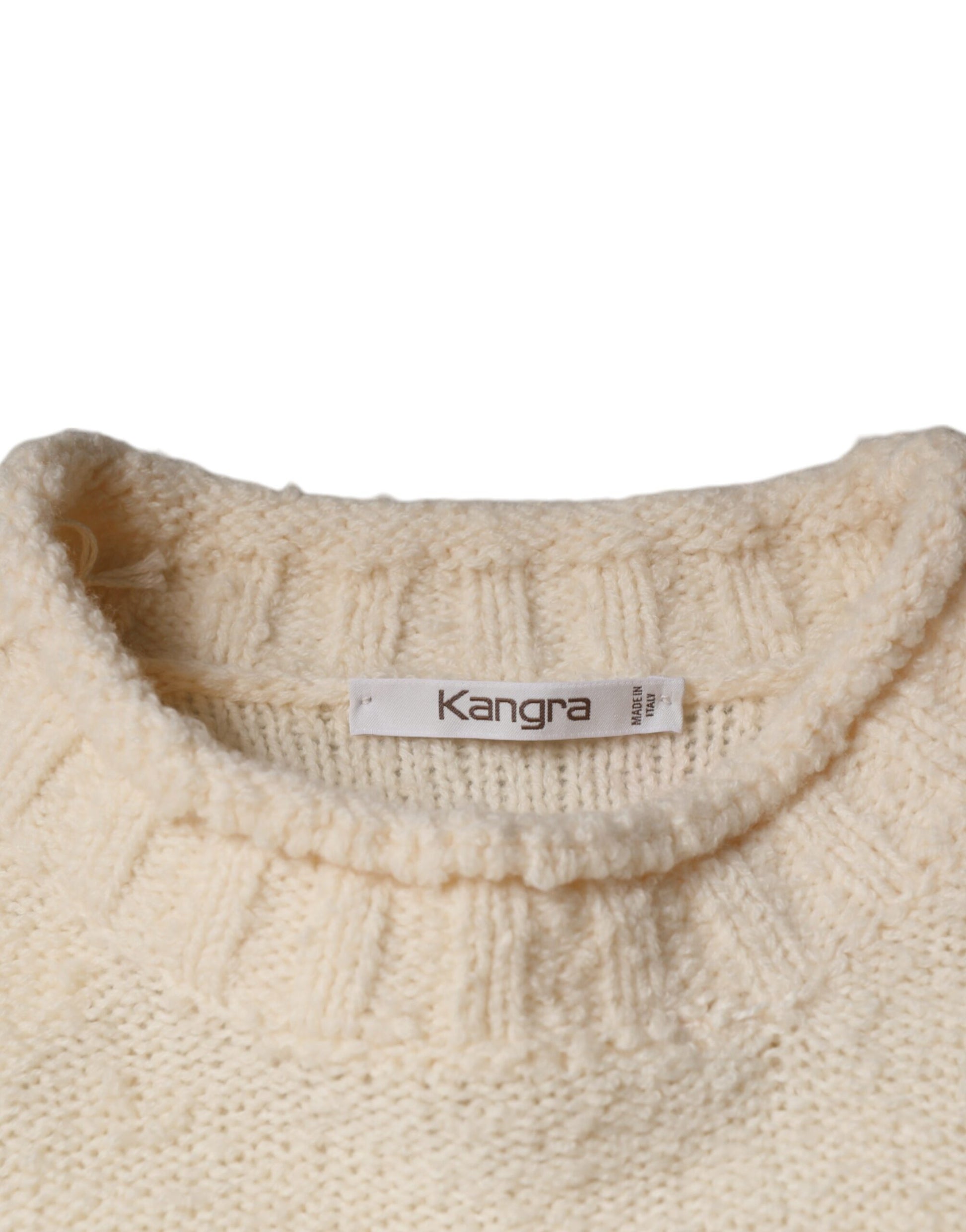 KANGRA Beigefarbener Pullover aus Wollstrick mit langen Ärmeln und Rundhalsausschnitt