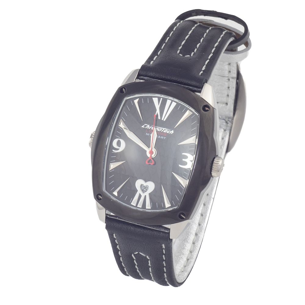 Montre habillée en cuir noir Chronotech