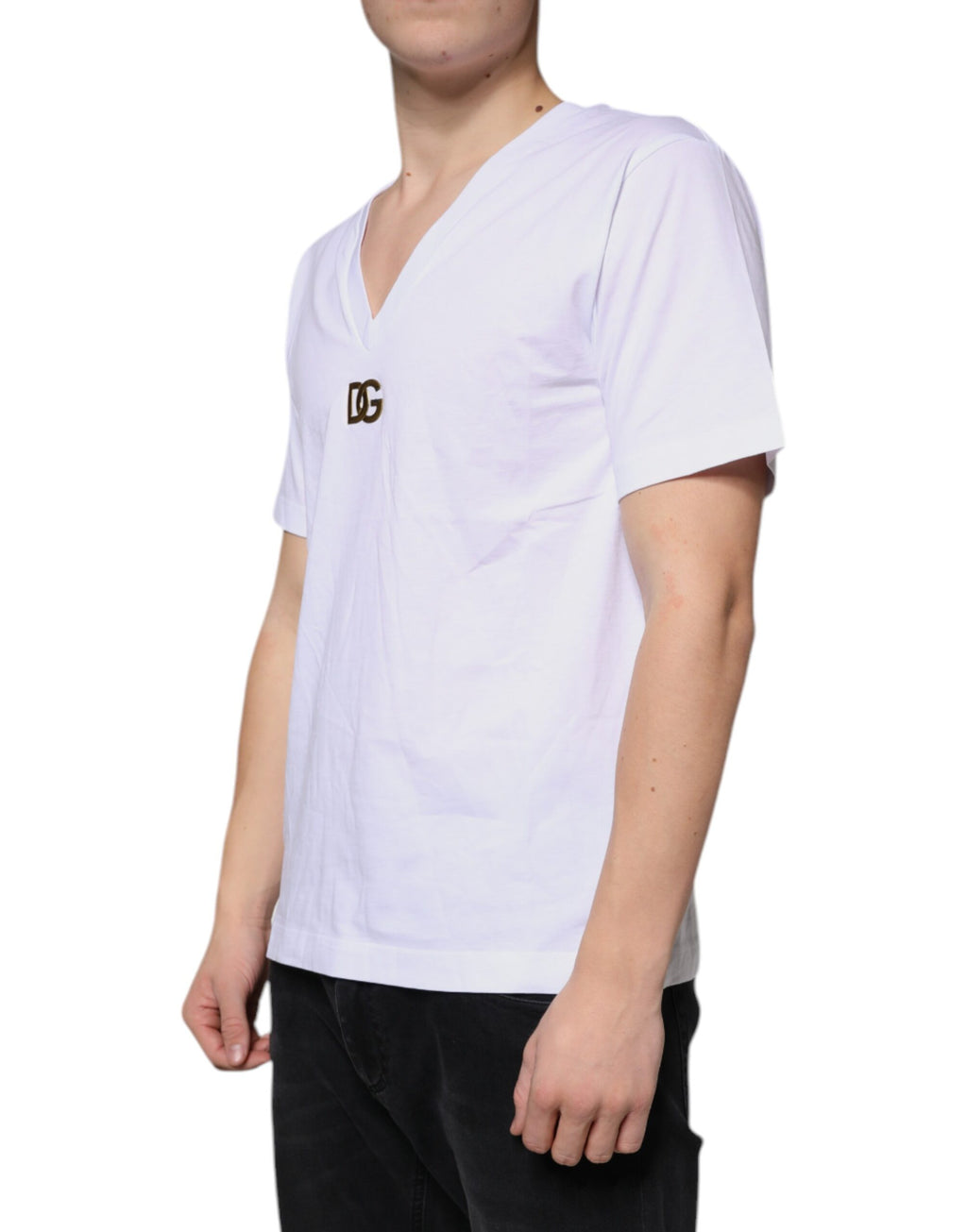 T-shirt Dolce & Gabbana en Coton Blanc Col V Manches Courtes à Logo