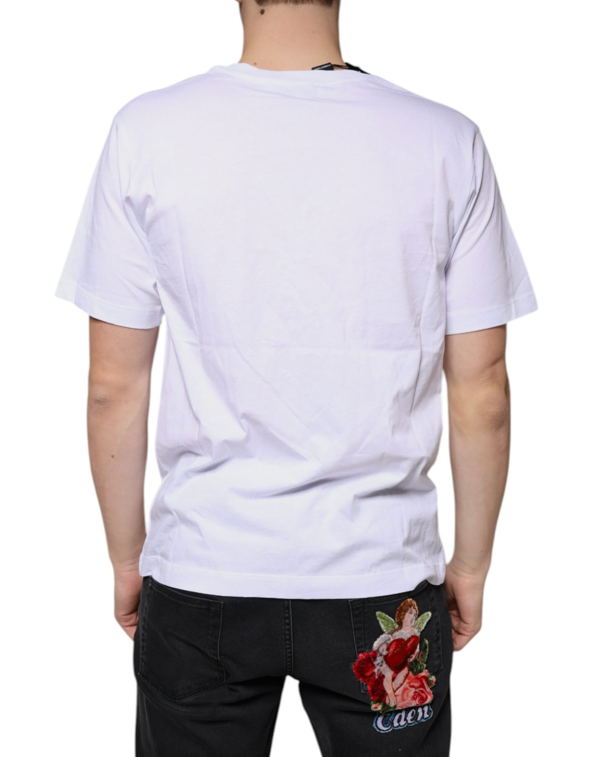 T-shirt Dolce & Gabbana en Coton Blanc Col V Manches Courtes à Logo
