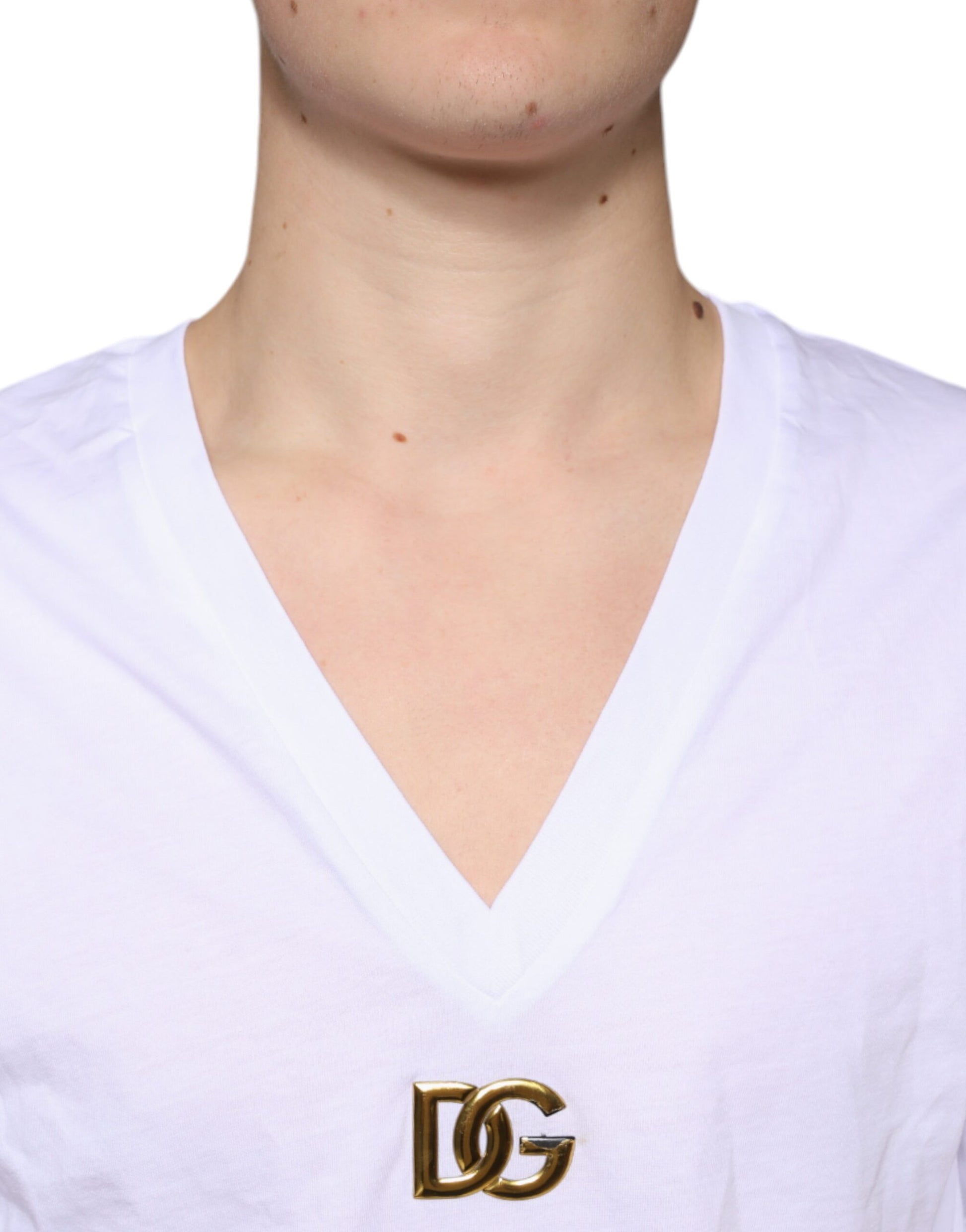 T-shirt Dolce & Gabbana en Coton Blanc Col V Manches Courtes à Logo