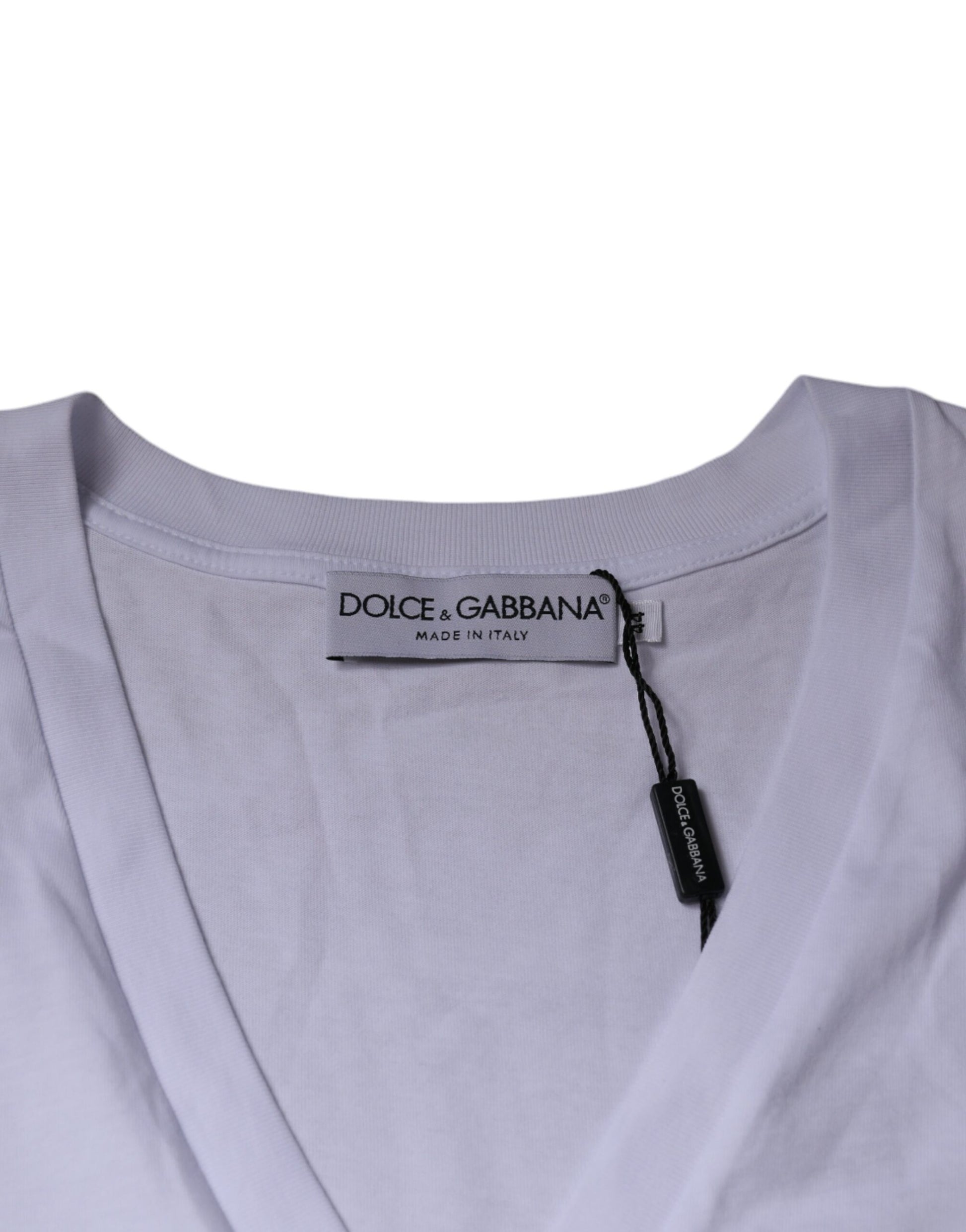 T-shirt Dolce & Gabbana en Coton Blanc Col V Manches Courtes à Logo