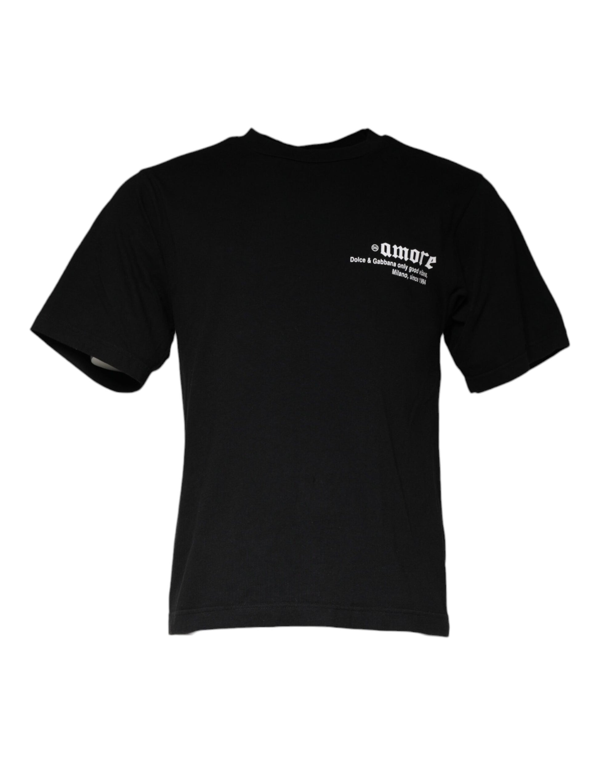T-shirt noir en coton à col ras du cou imprimé Amore Dolce & Gabbana