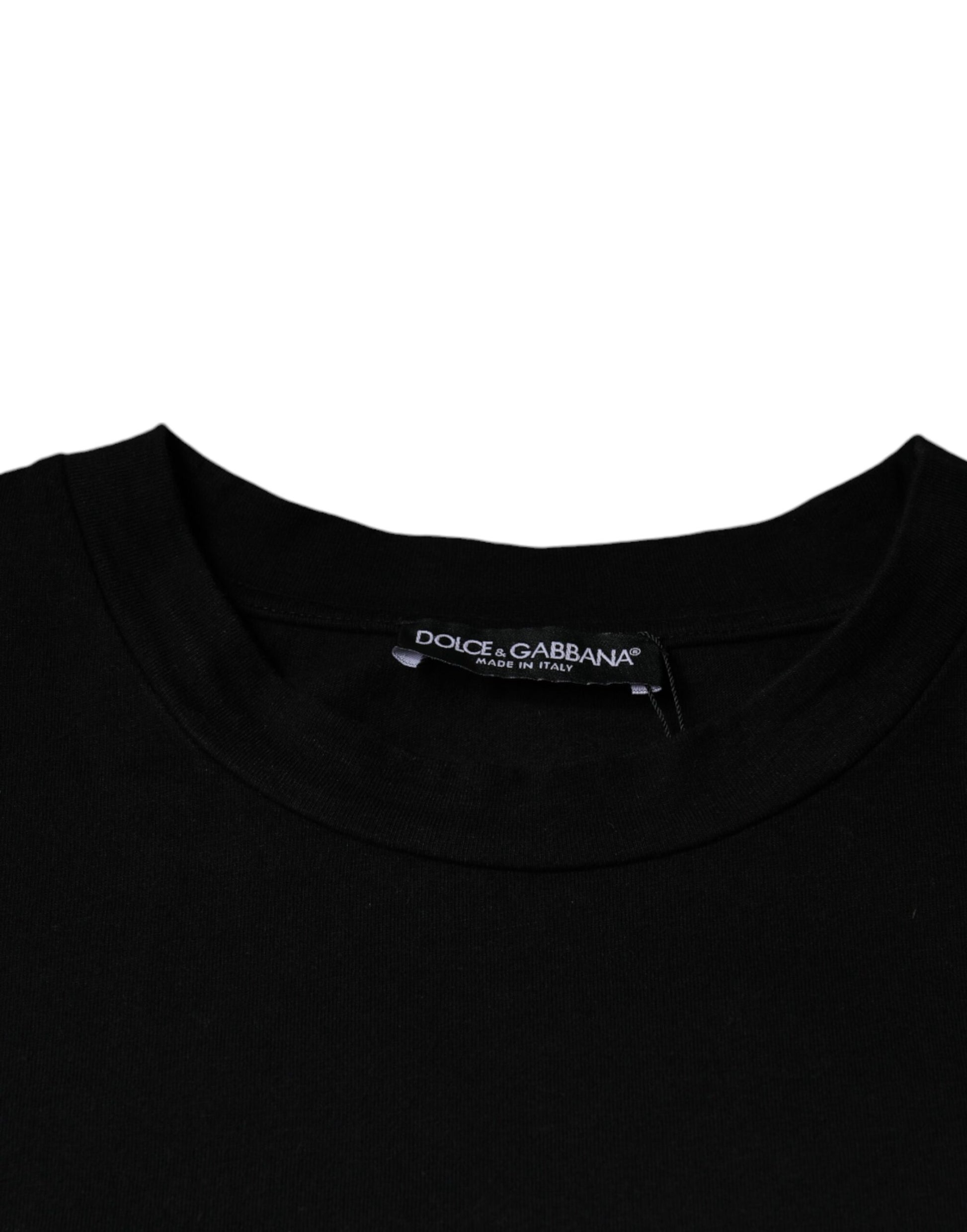 T-shirt noir en coton à col ras du cou imprimé Amore Dolce & Gabbana