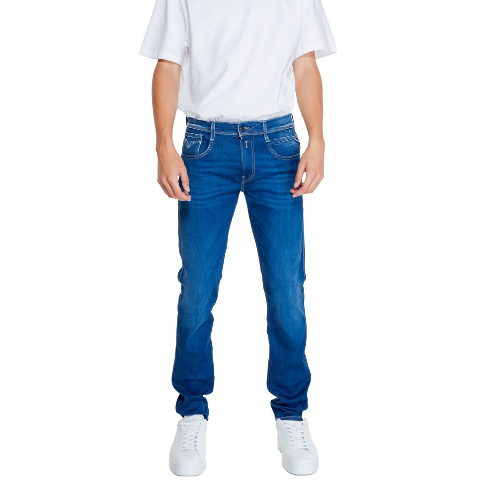 Replay – Locker geschnittene Jeans aus blauer Baumwolle