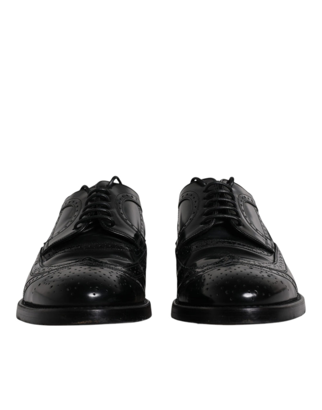 Chaussures habillées Richelieu en cuir noir à bout fleuri Dolce & Gabbana