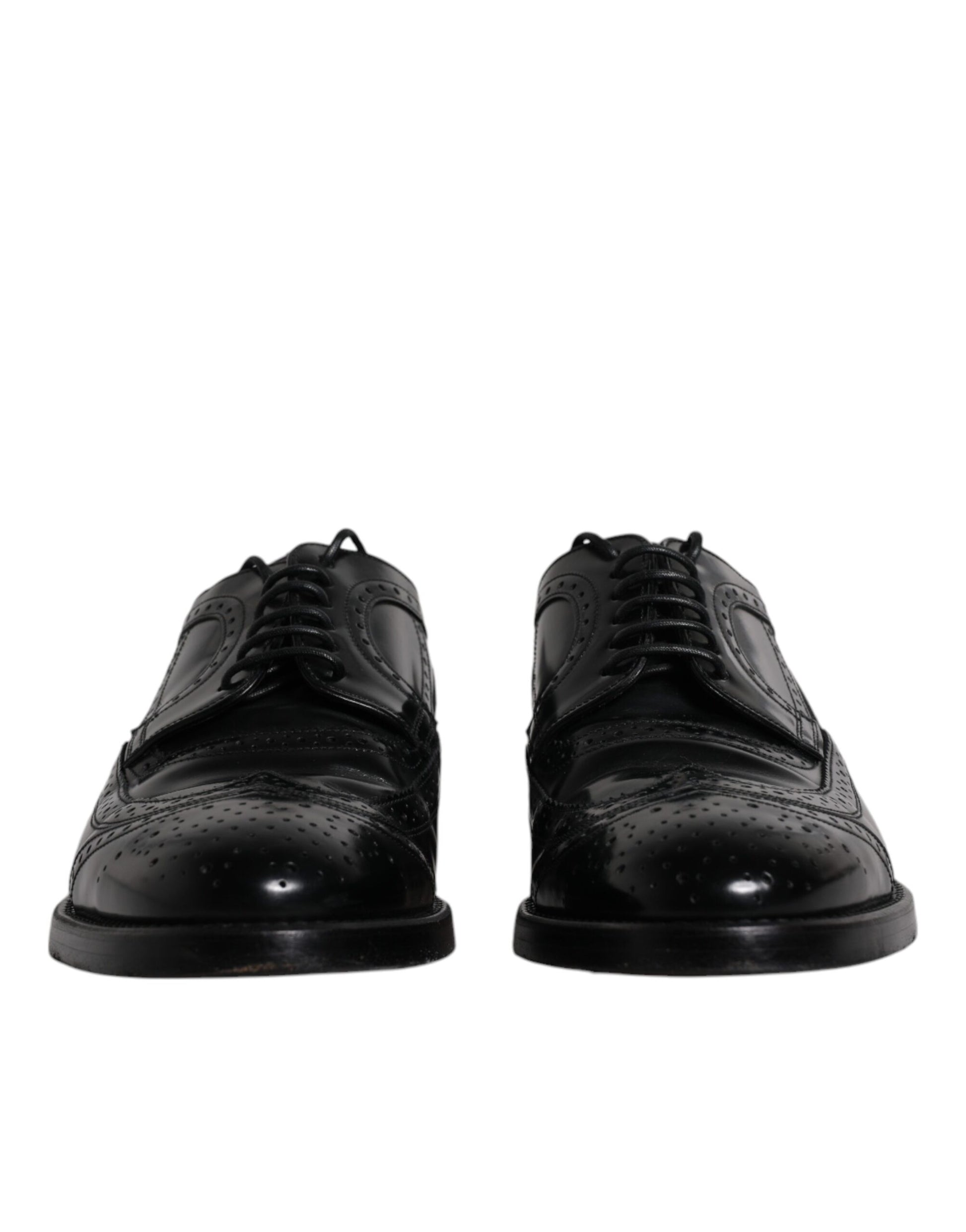 Chaussures habillées Richelieu en cuir noir à bout fleuri Dolce & Gabbana