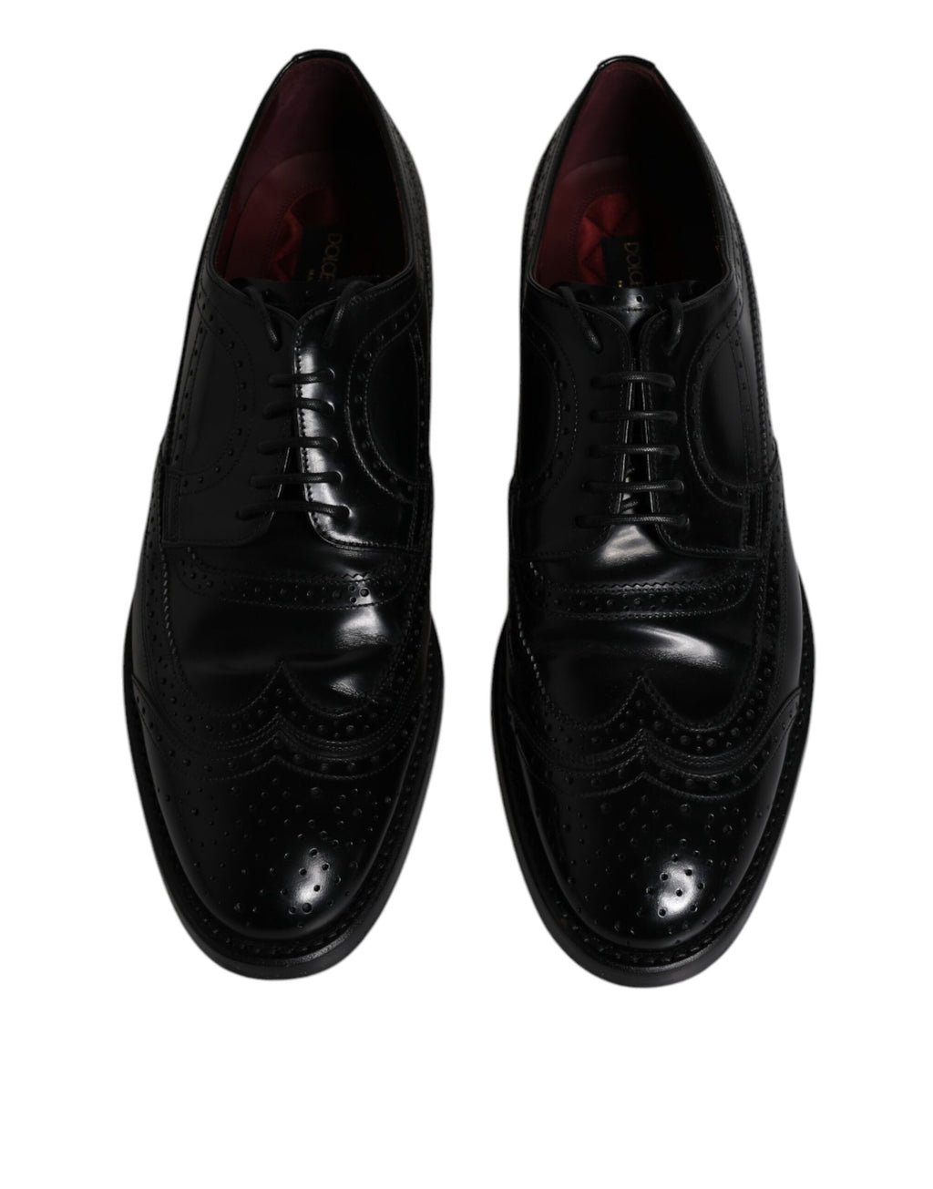 Chaussures habillées Richelieu en cuir noir à bout fleuri Dolce & Gabbana