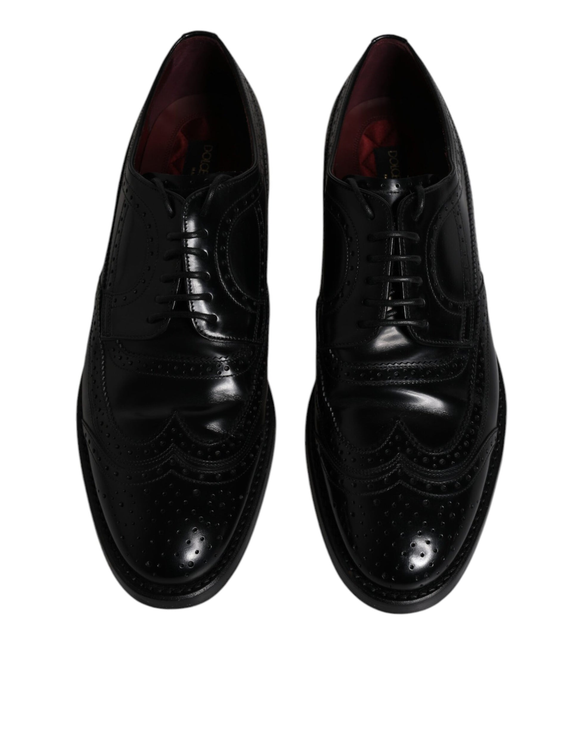 Chaussures habillées Richelieu en cuir noir à bout fleuri Dolce & Gabbana