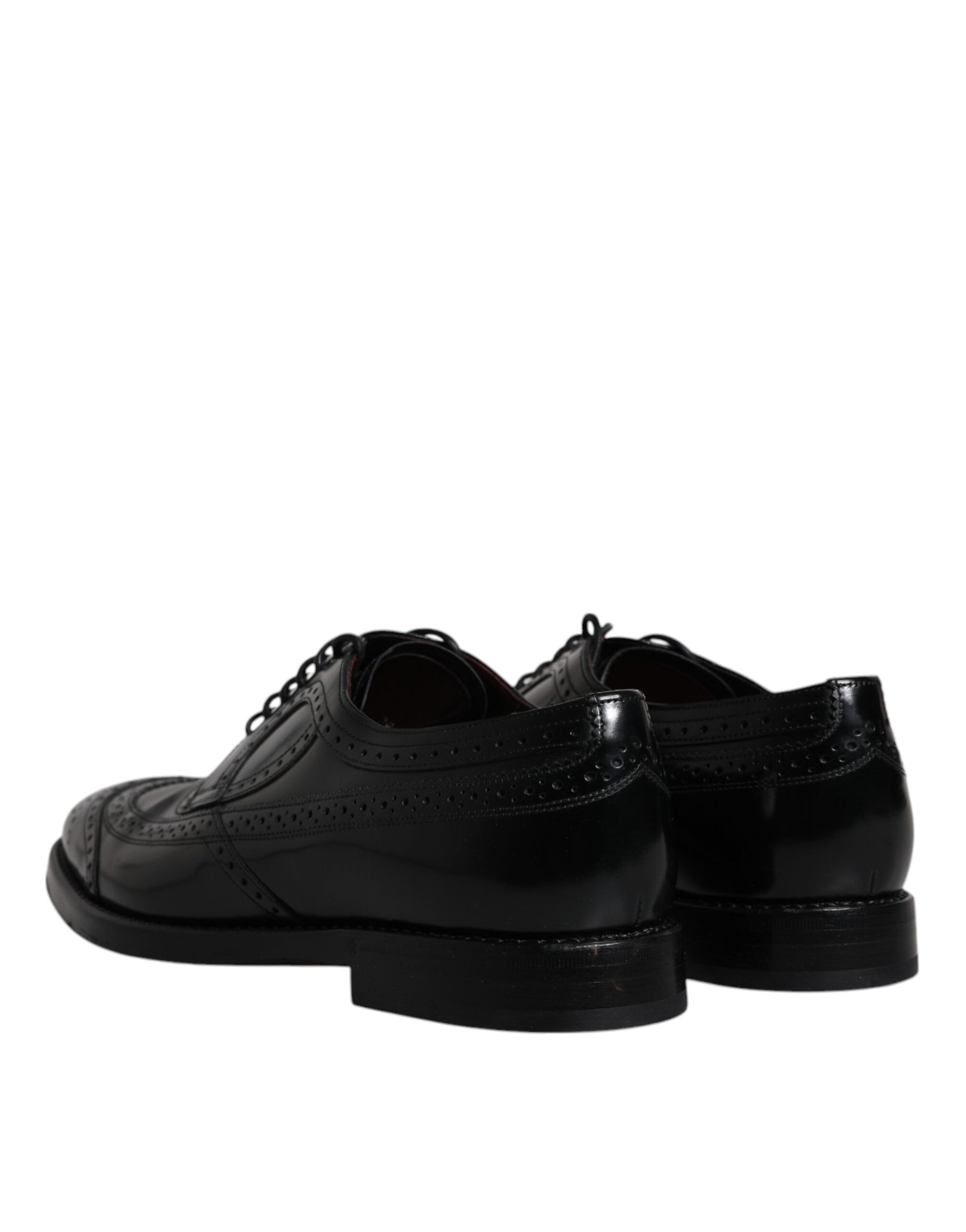 Chaussures habillées Richelieu en cuir noir à bout fleuri Dolce & Gabbana