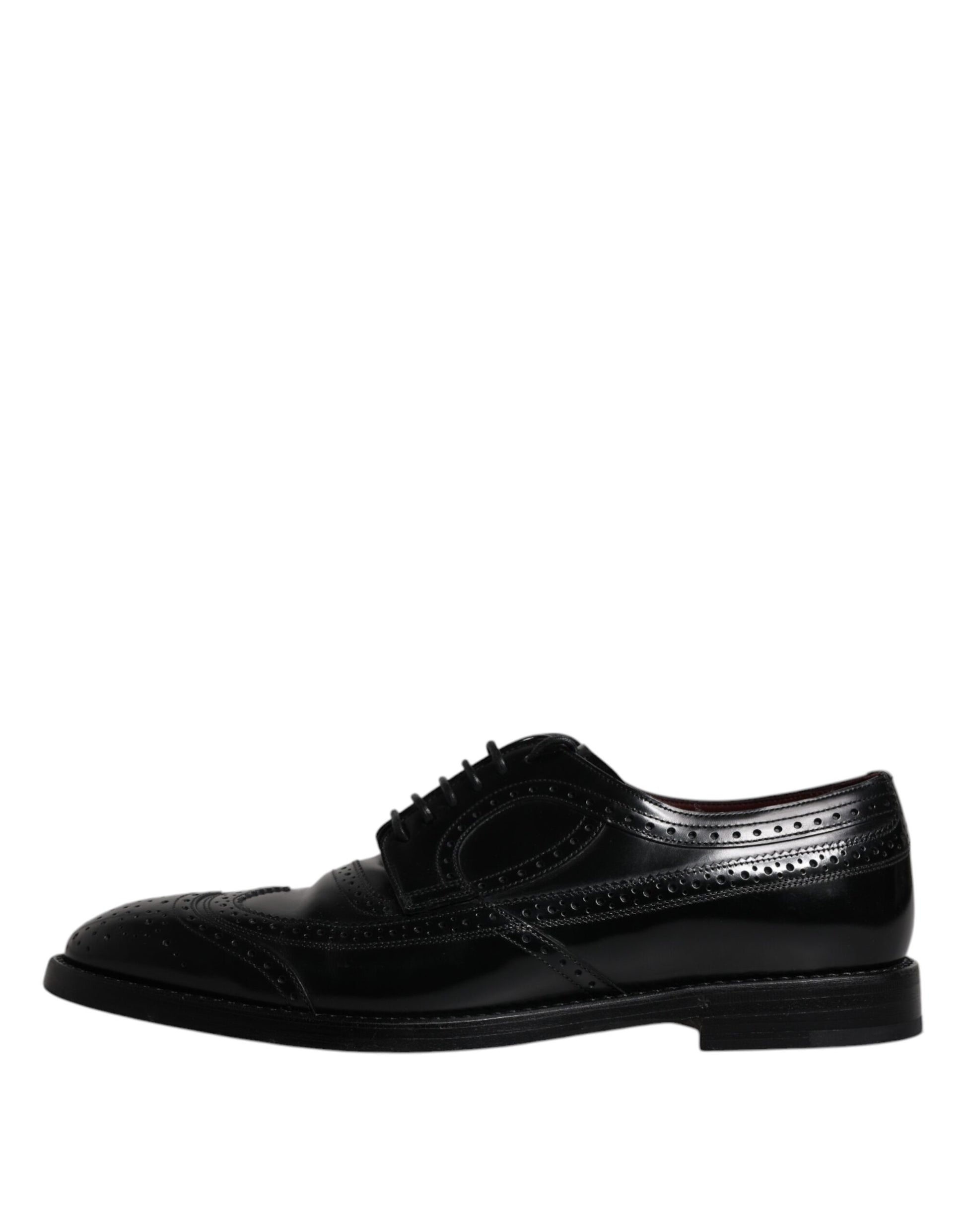 Chaussures habillées Richelieu en cuir noir à bout fleuri Dolce & Gabbana
