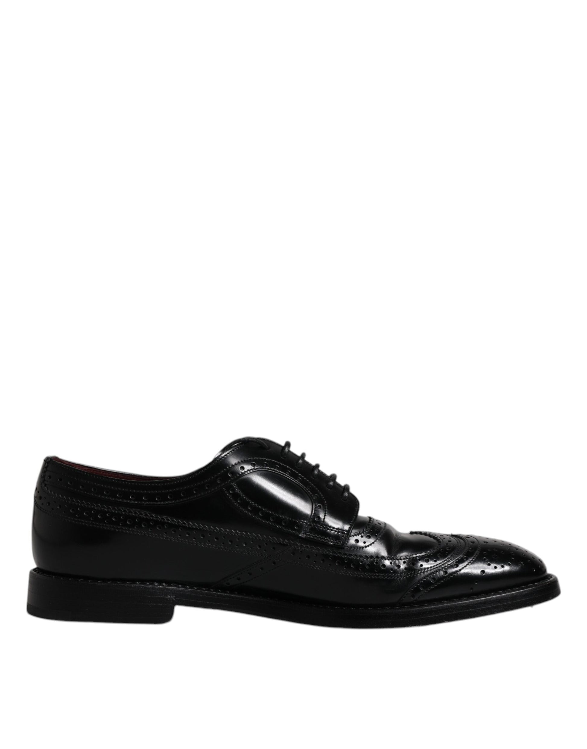 Chaussures habillées Richelieu en cuir noir à bout fleuri Dolce & Gabbana