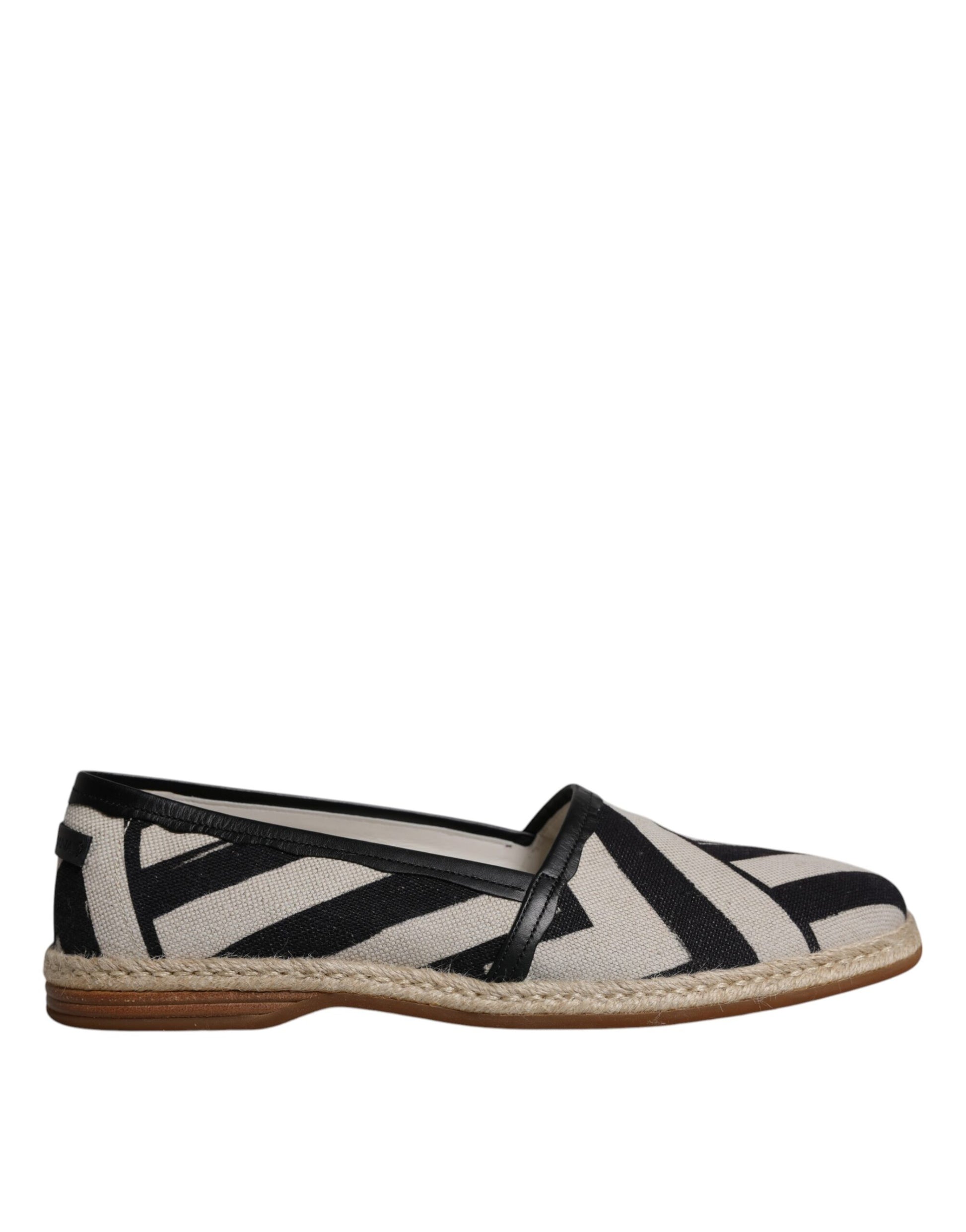 Chaussures Espadrilles Slip-On Rayées Noires et Blanches Dolce & Gabbana