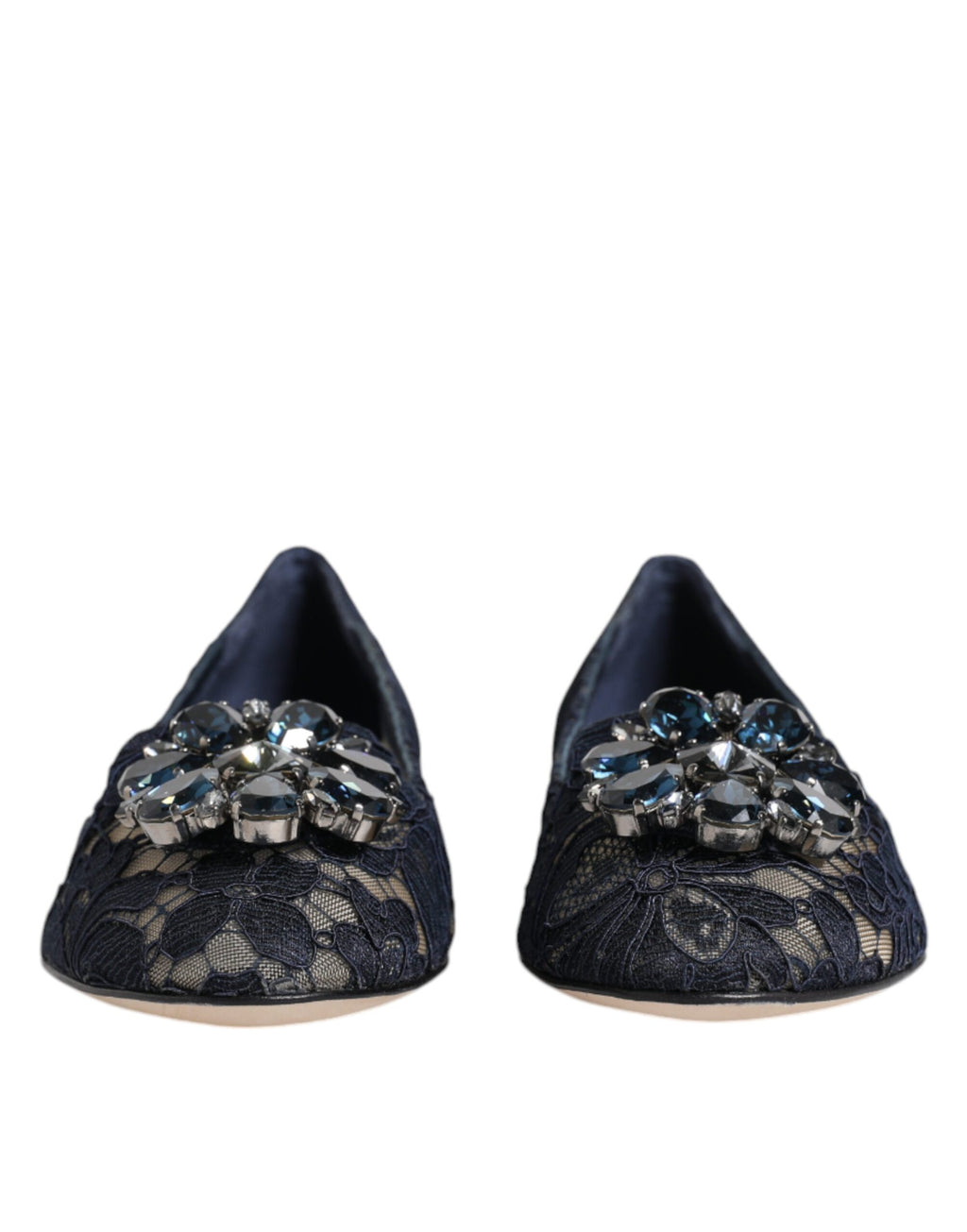 Chaussures plates Dolce & Gabbana en dentelle de Taormine bleue et cristaux