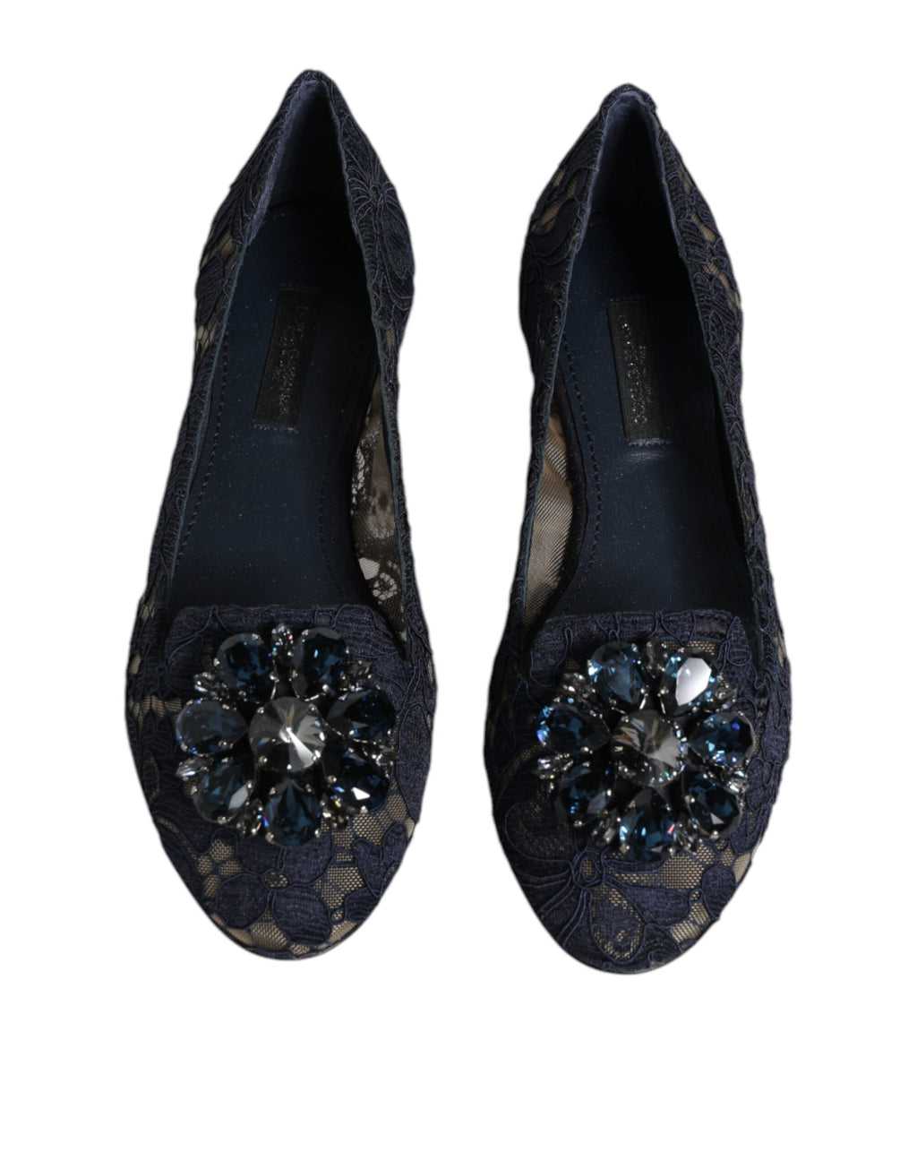 Chaussures plates Dolce & Gabbana en dentelle de Taormine bleue et cristaux