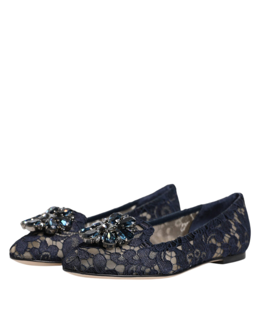 Chaussures plates Dolce & Gabbana en dentelle de Taormine bleue et cristaux