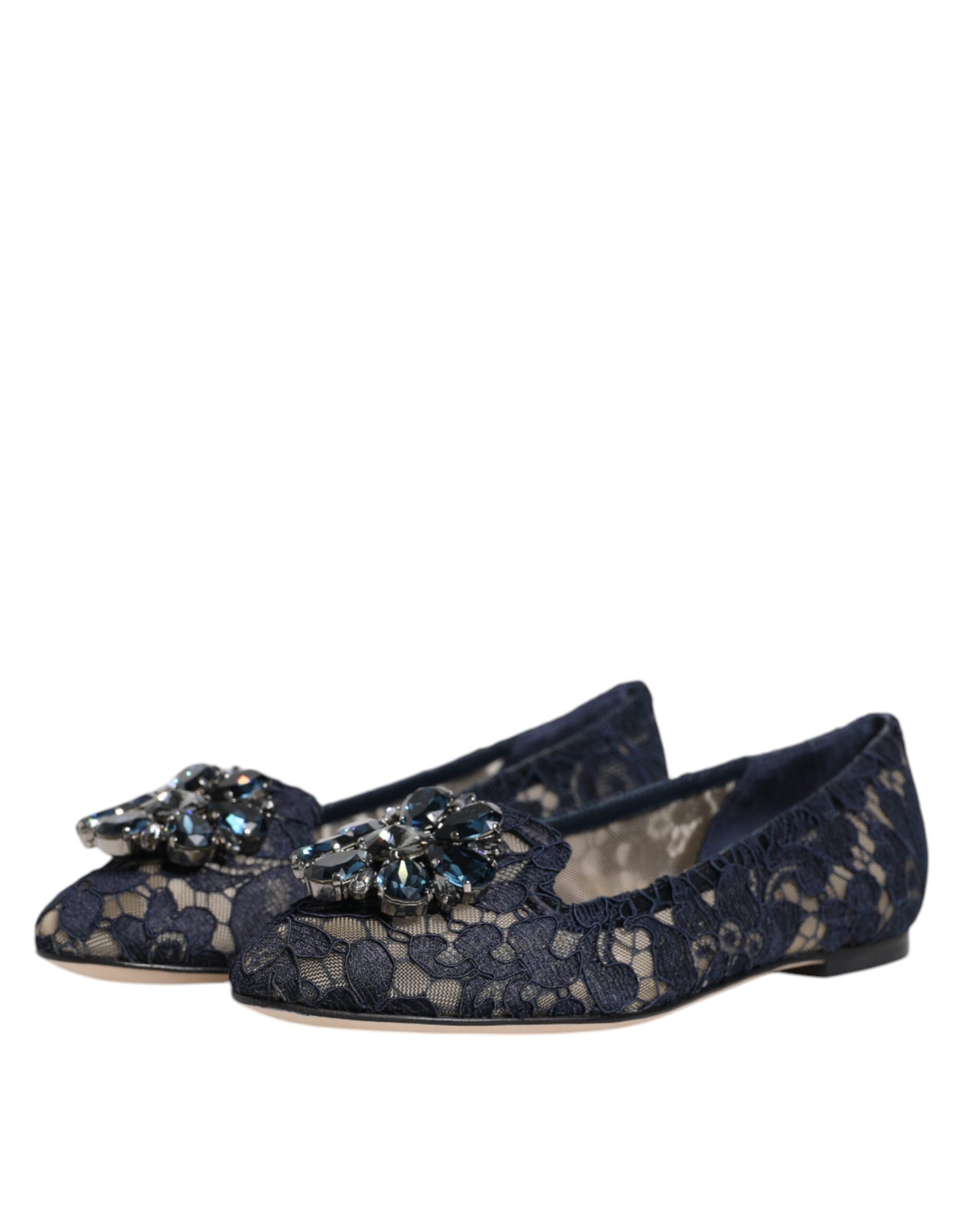 Chaussures plates Dolce & Gabbana en dentelle de Taormine bleue et cristaux