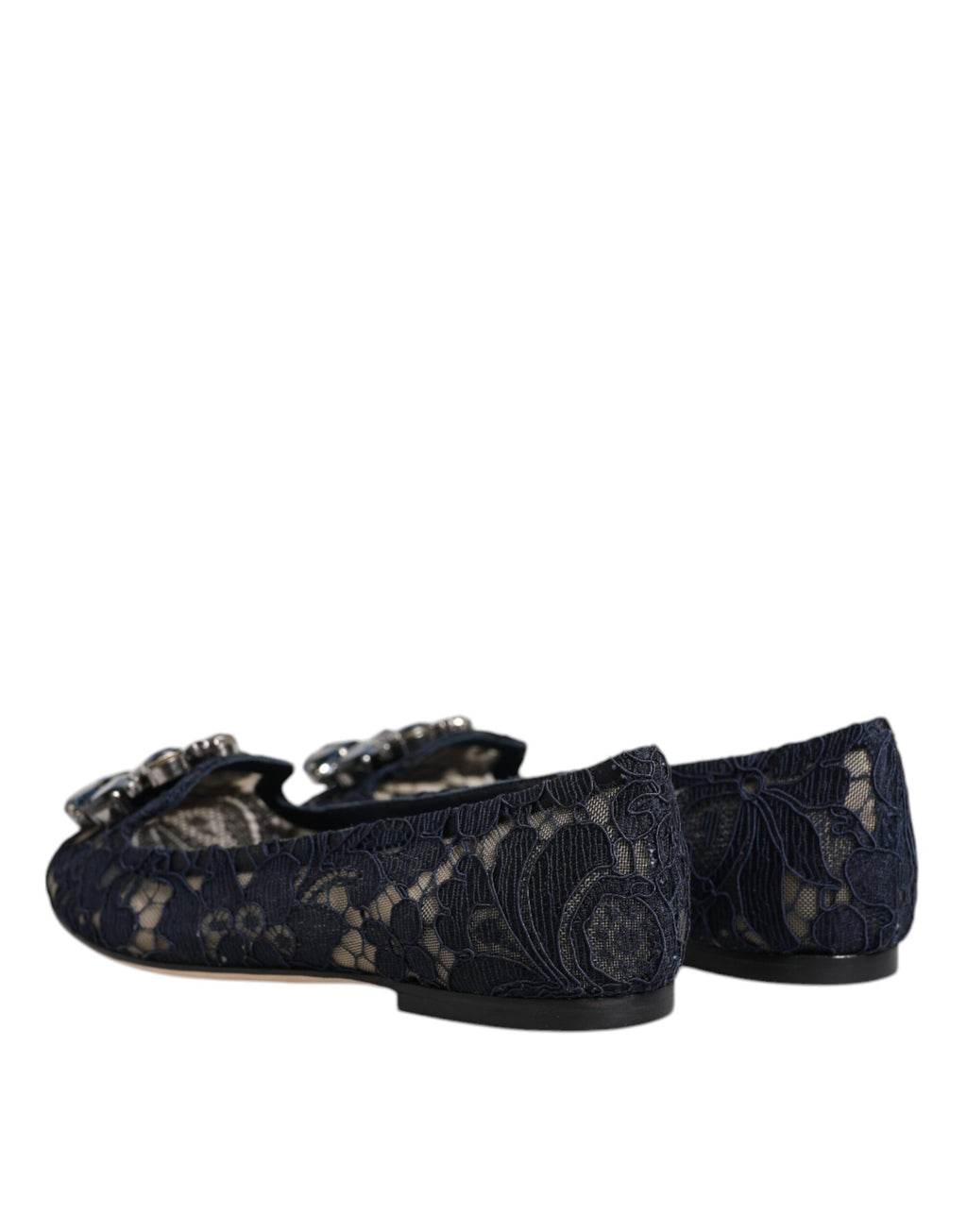 Chaussures plates Dolce & Gabbana en dentelle de Taormine bleue et cristaux
