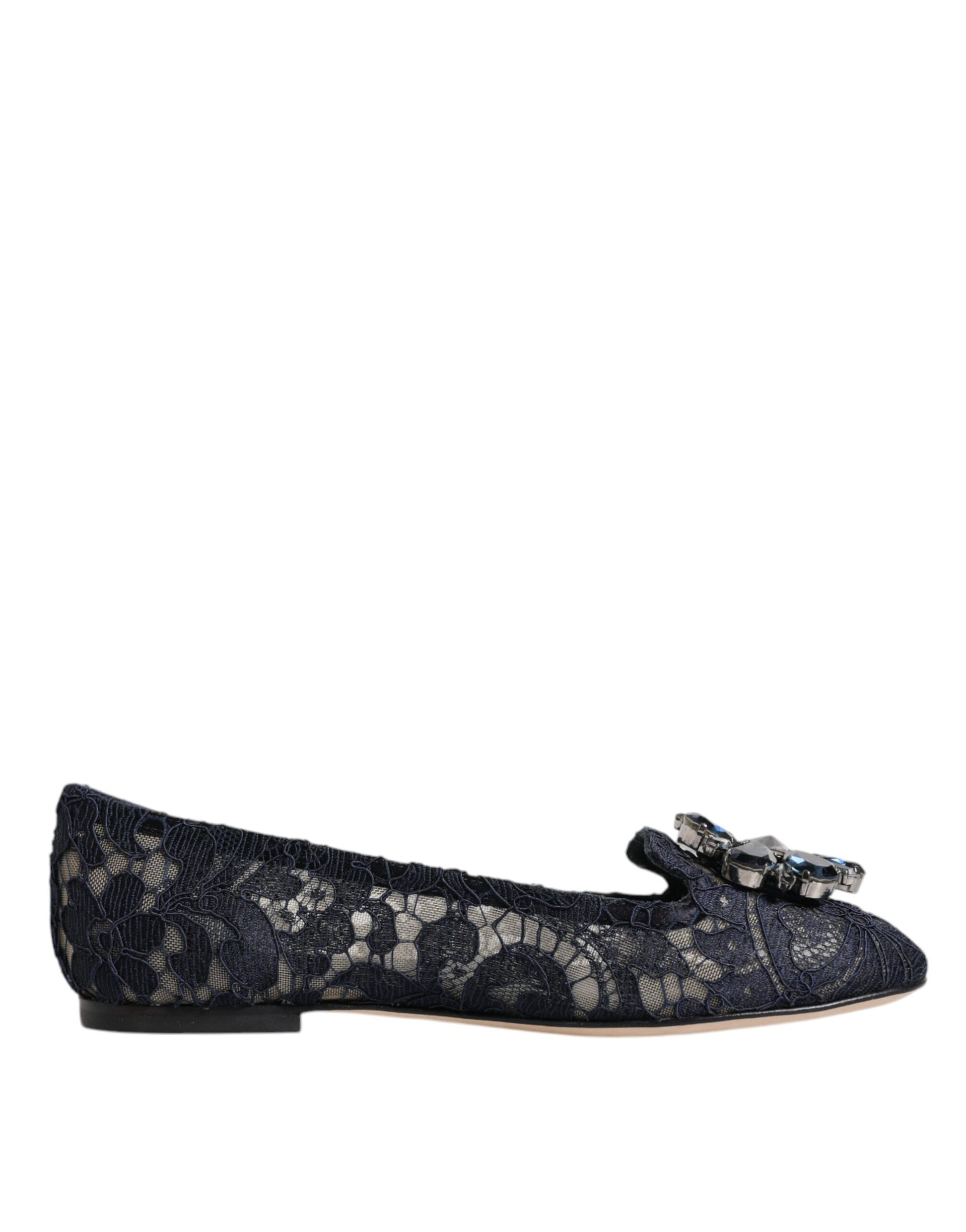 Chaussures plates Dolce & Gabbana en dentelle de Taormine bleue et cristaux