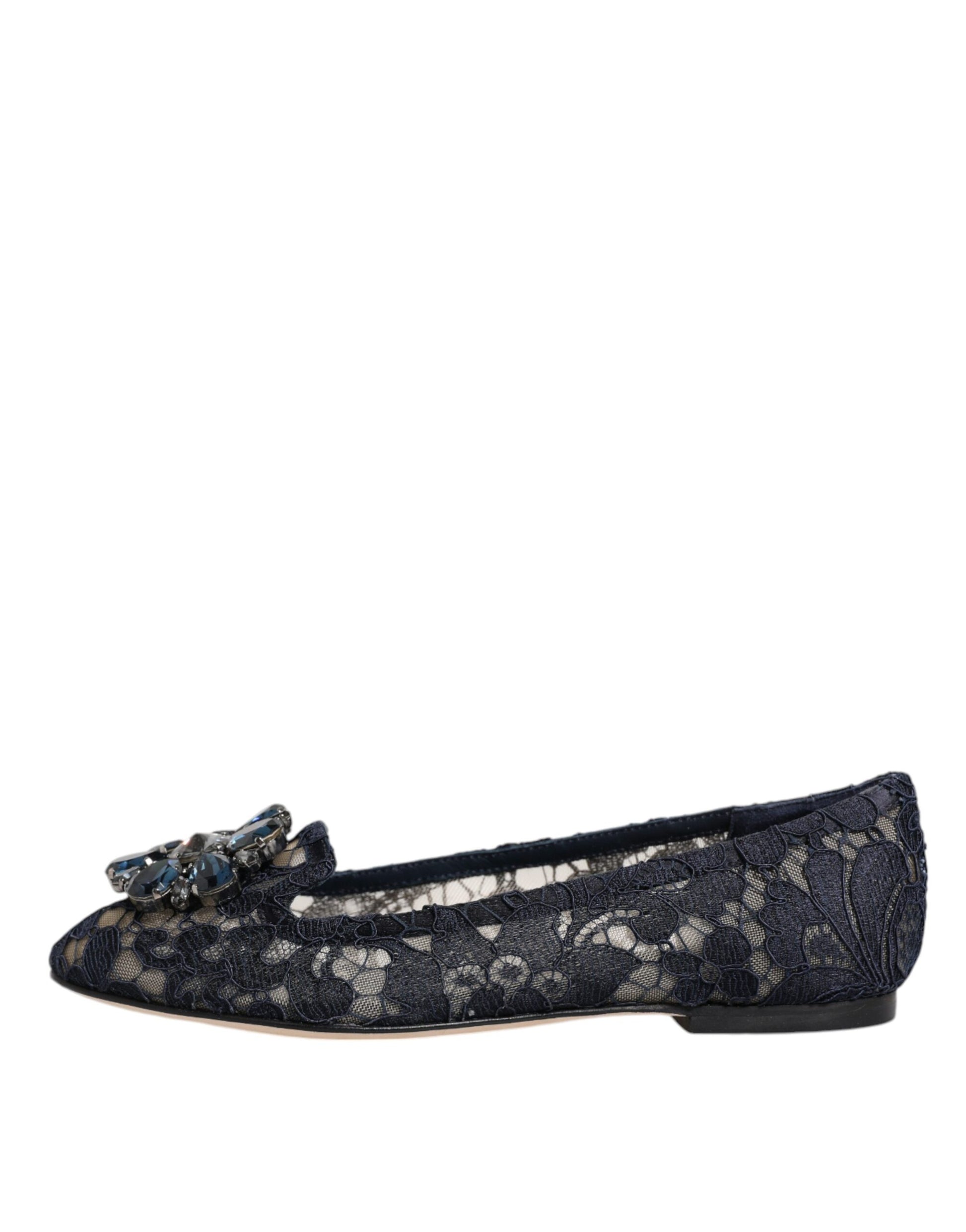 Chaussures plates Dolce & Gabbana en dentelle de Taormine bleue et cristaux