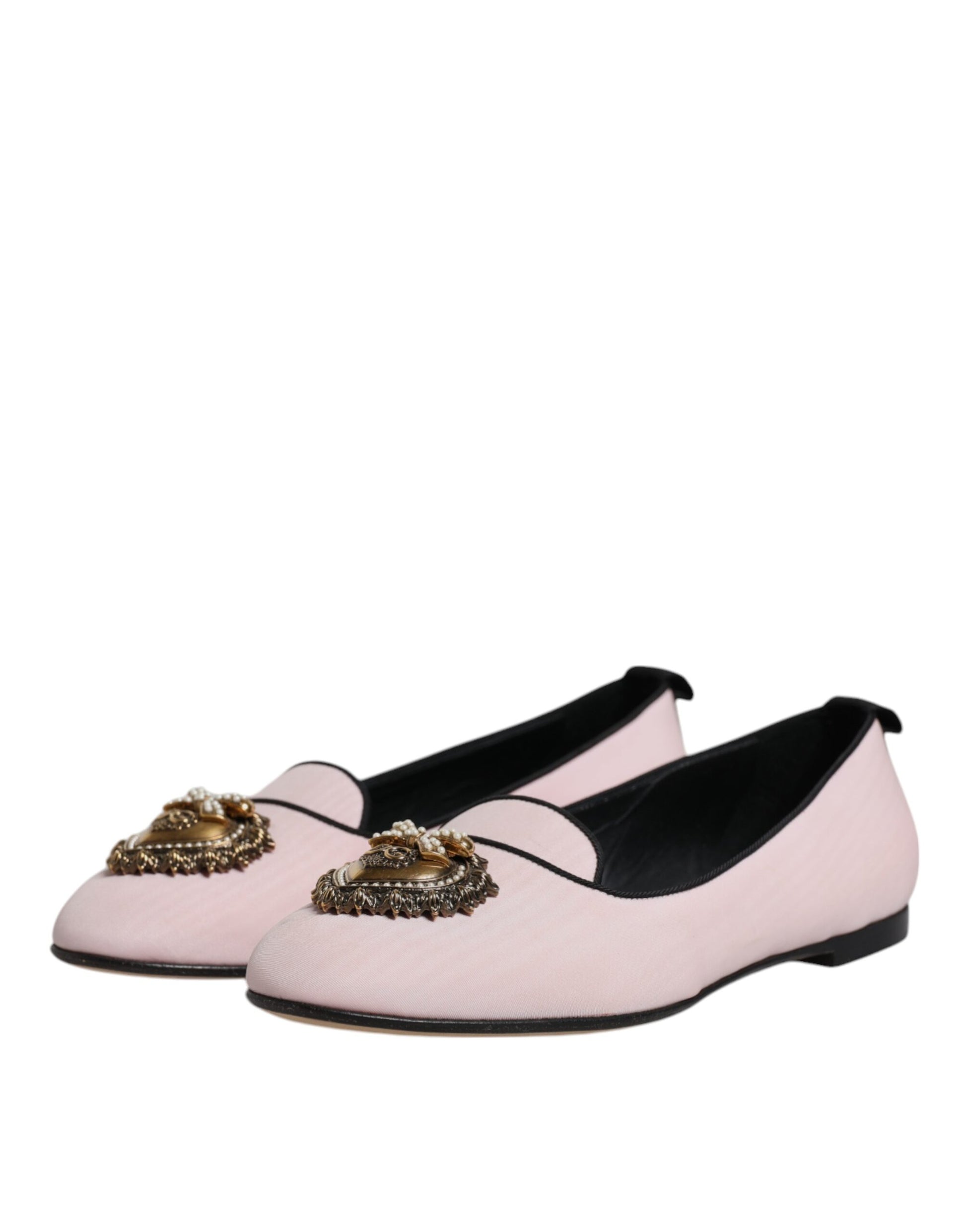 Chaussures plates à enfiler en velours rose clair Dolce & Gabbana