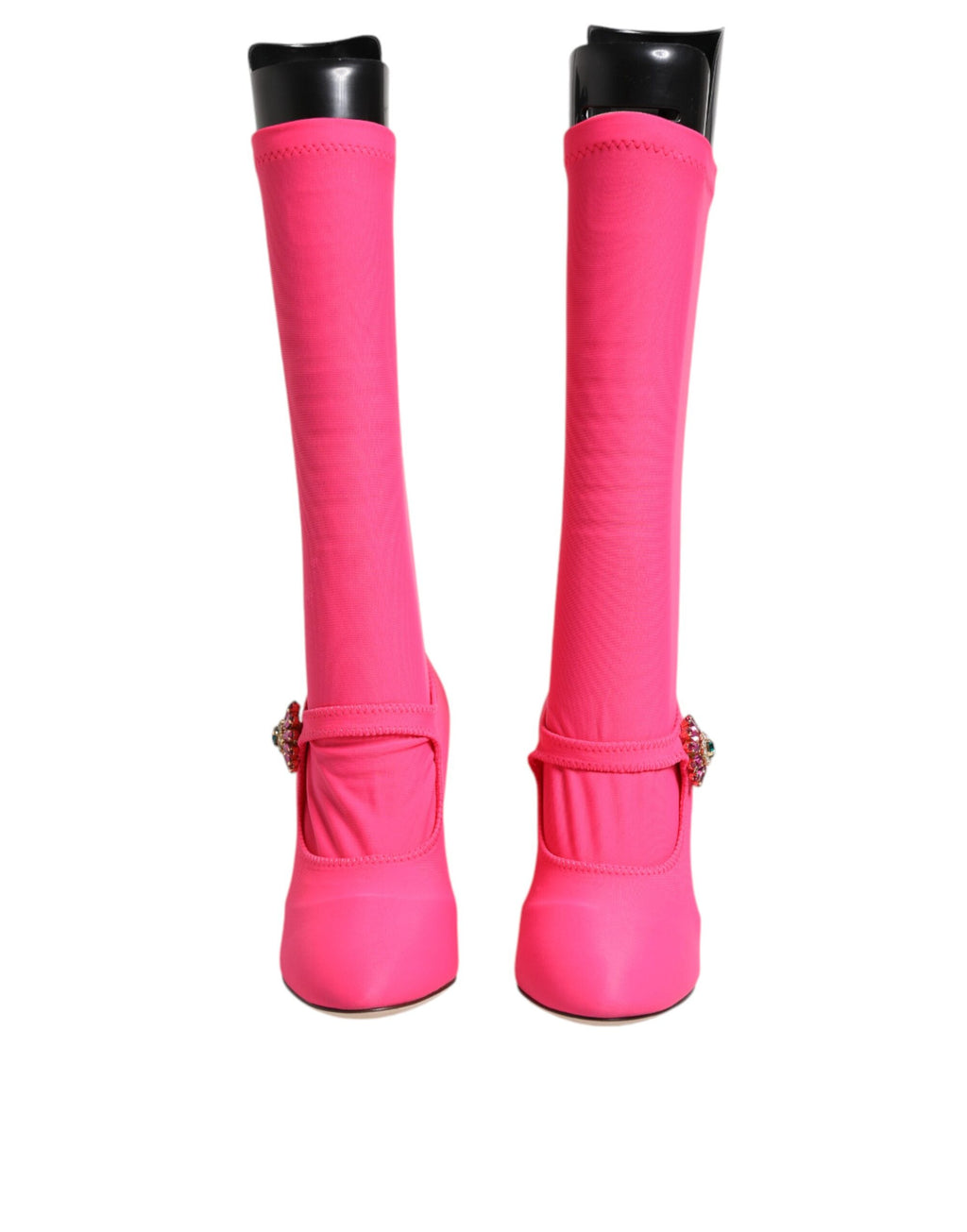 Bottes hautes Dolce & Gabbana Vally en nylon rose avec cristaux