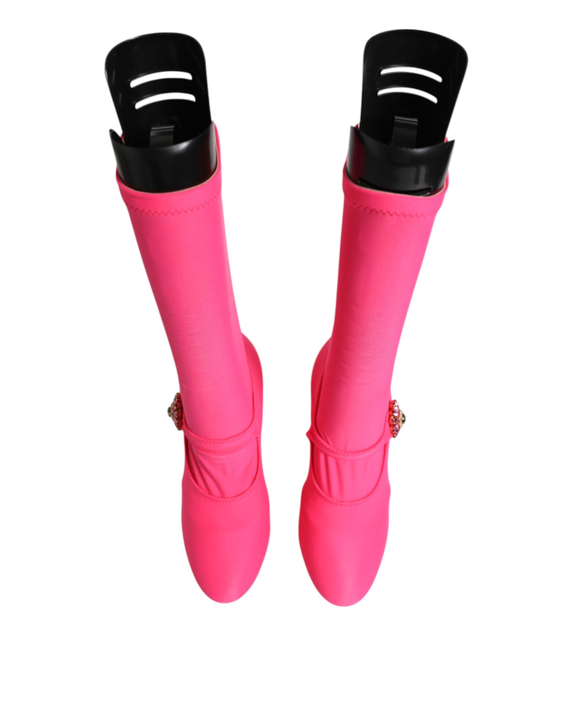 Bottes hautes Dolce & Gabbana Vally en nylon rose avec cristaux