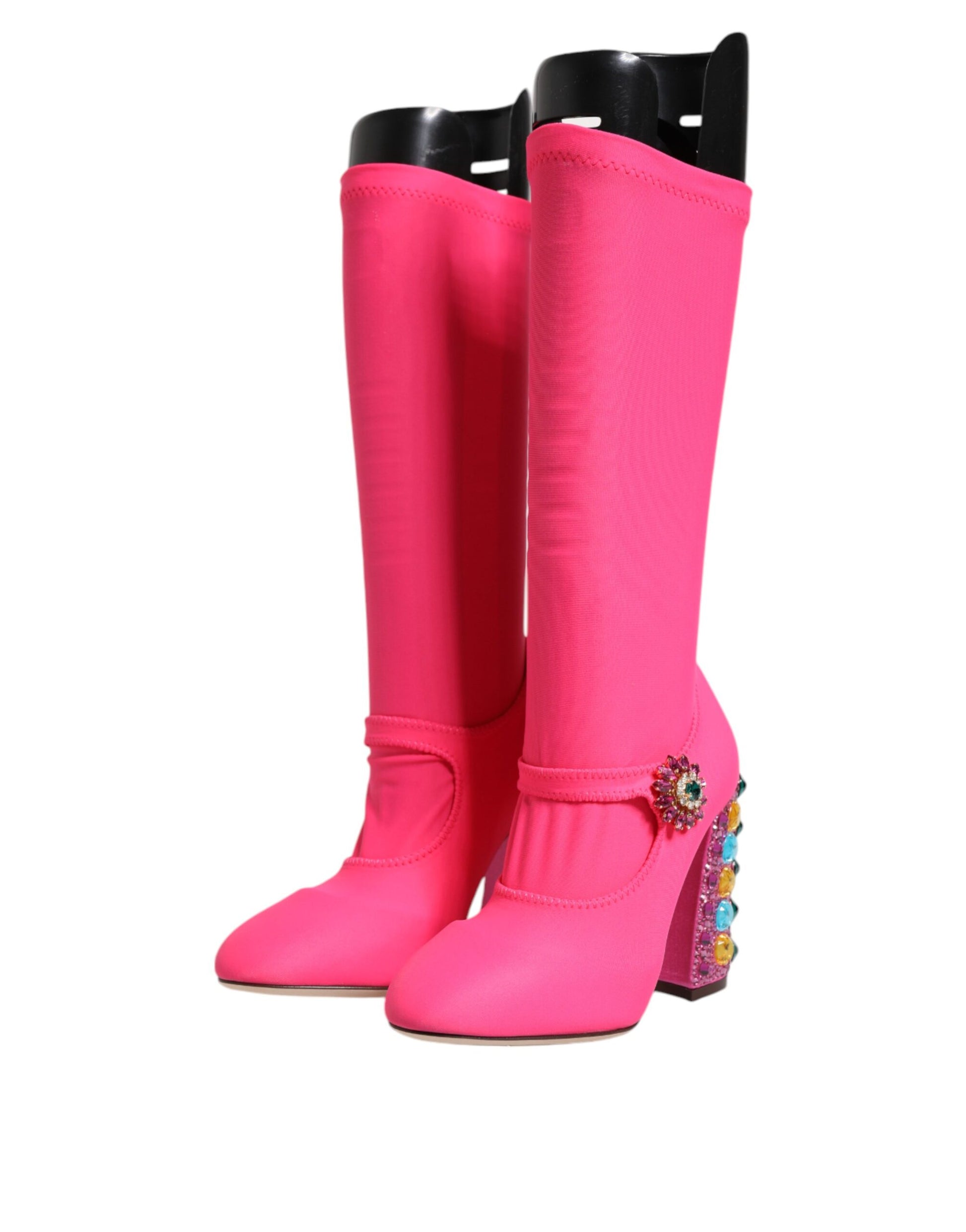Bottes hautes Dolce & Gabbana Vally en nylon rose avec cristaux