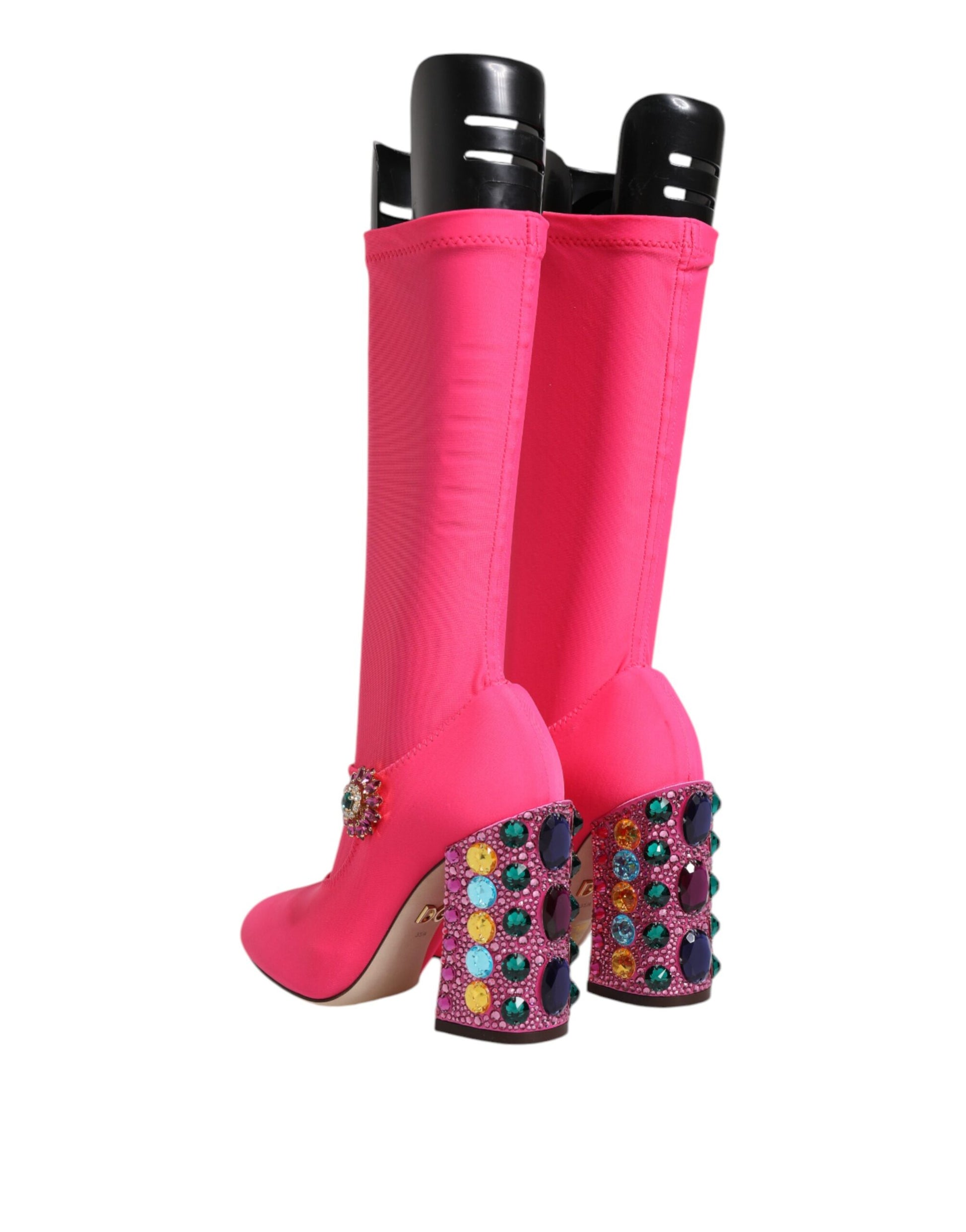 Bottes hautes Dolce & Gabbana Vally en nylon rose avec cristaux