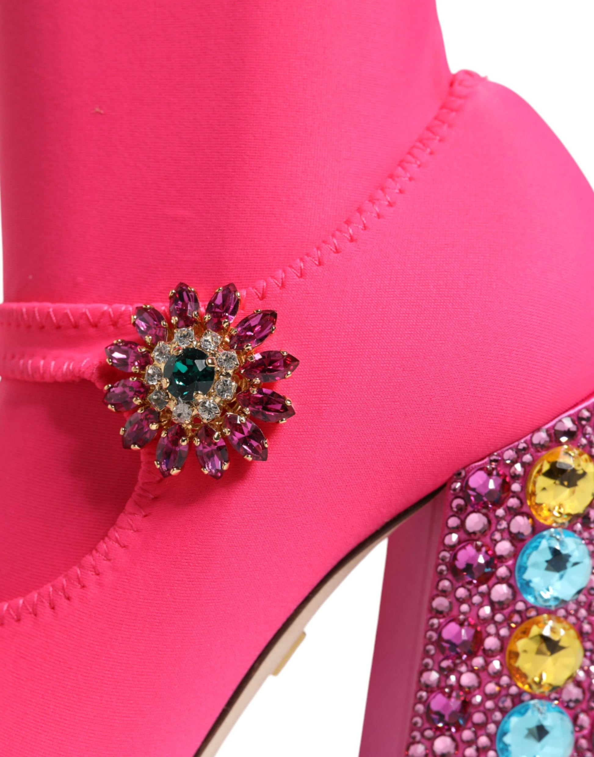 Bottes hautes Dolce & Gabbana Vally en nylon rose avec cristaux