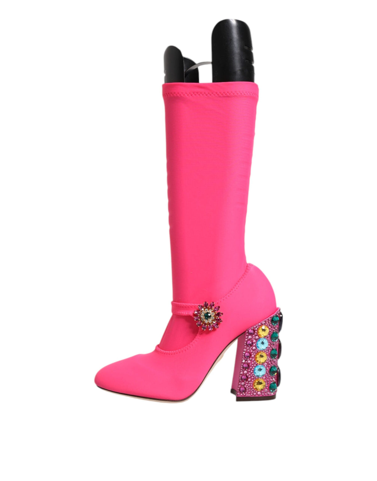 Bottes hautes Dolce & Gabbana Vally en nylon rose avec cristaux