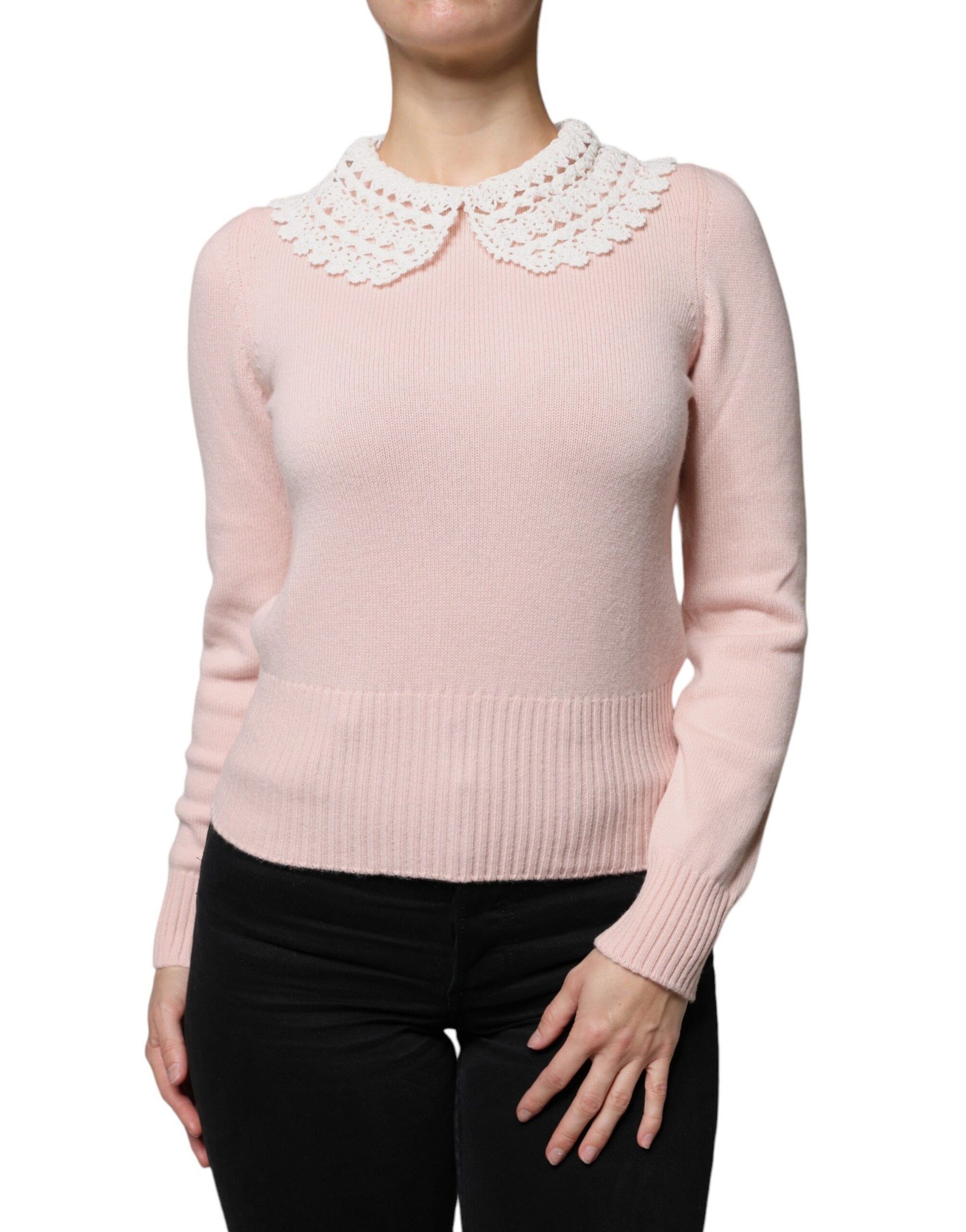 Top en maille à manches longues avec col en cachemire rose Dolce & Gabbana