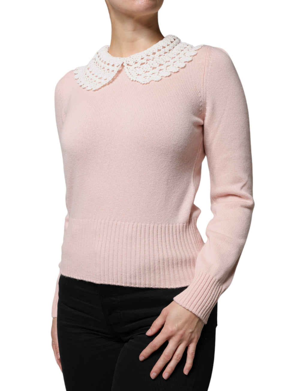 Top en maille à manches longues avec col en cachemire rose Dolce & Gabbana