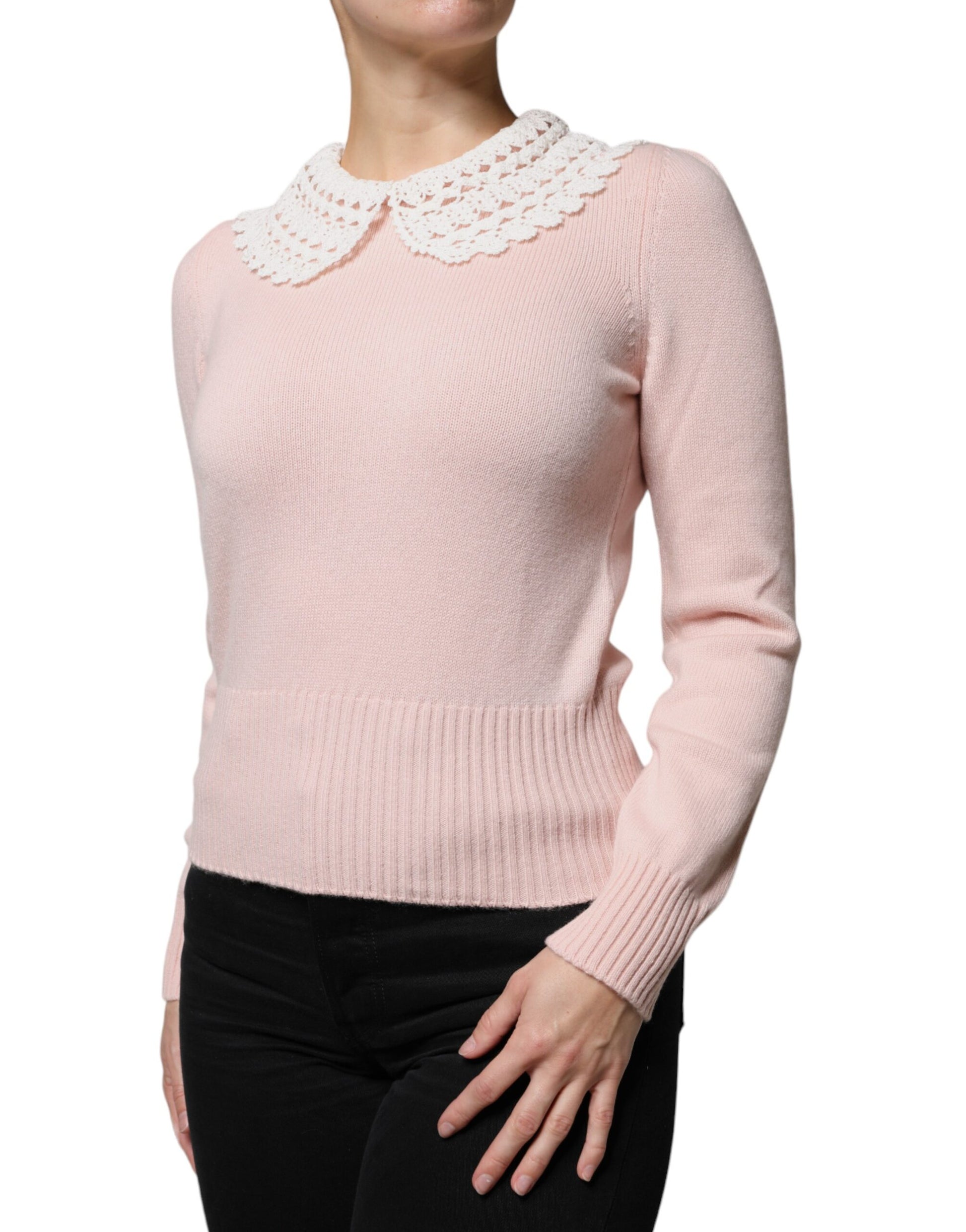 Top en maille à manches longues avec col en cachemire rose Dolce & Gabbana