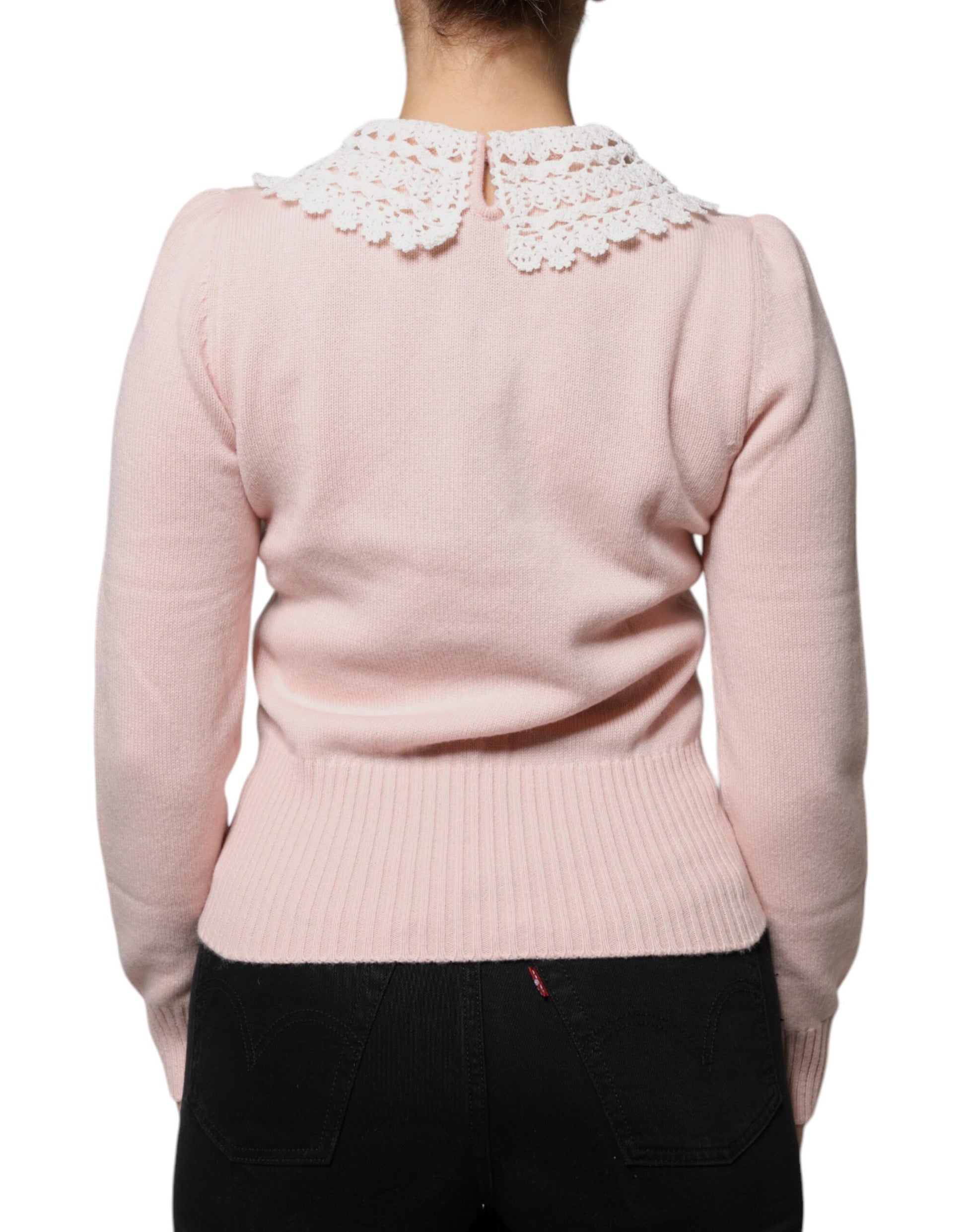 Top en maille à manches longues avec col en cachemire rose Dolce & Gabbana