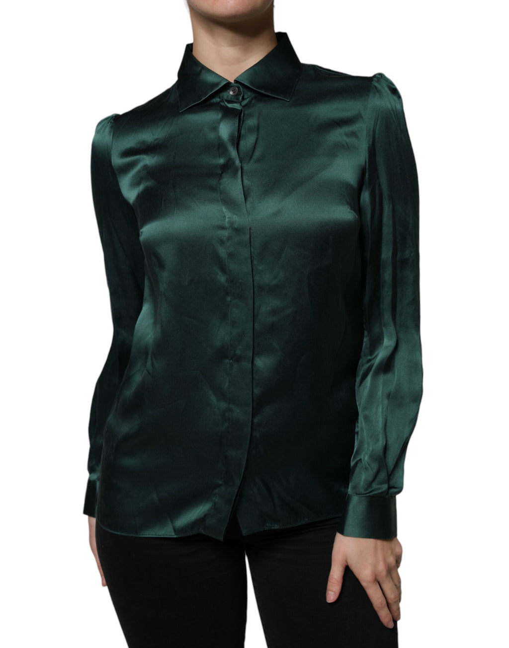Blouse haut à manches longues en soie vert foncé Dolce & Gabbana