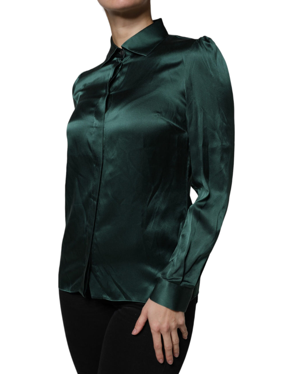Blouse haut à manches longues en soie vert foncé Dolce & Gabbana