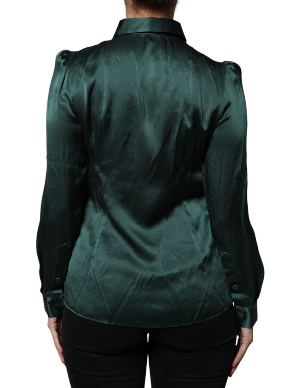 Blouse haut à manches longues en soie vert foncé Dolce & Gabbana