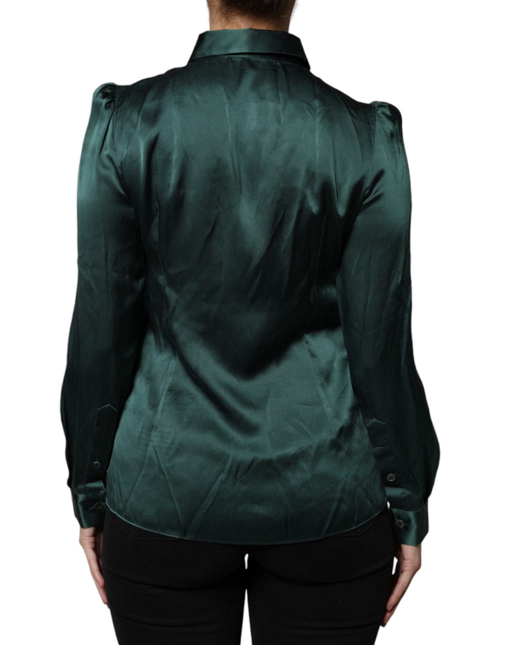 Blouse haut à manches longues en soie vert foncé Dolce & Gabbana