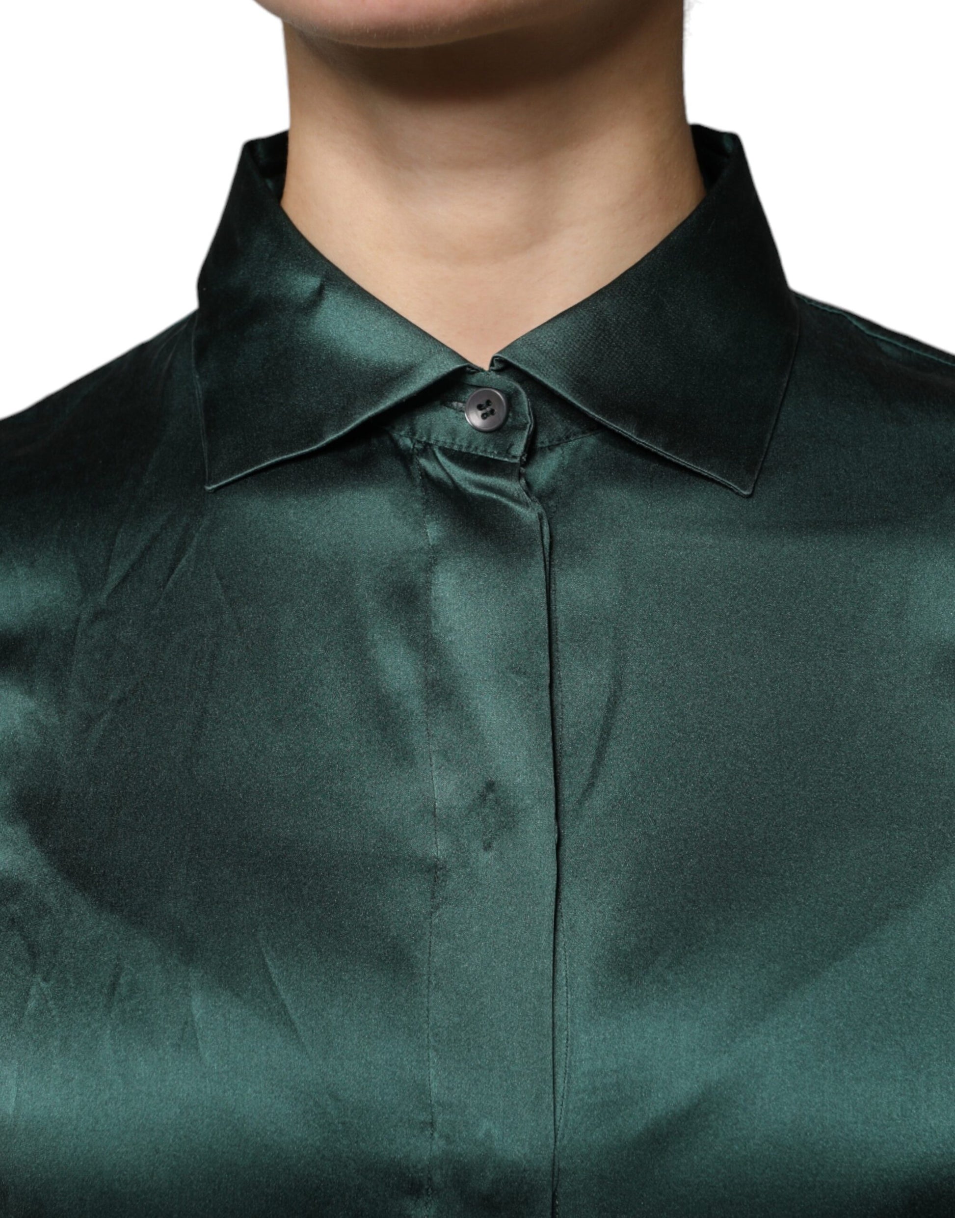 Blouse haut à manches longues en soie vert foncé Dolce & Gabbana