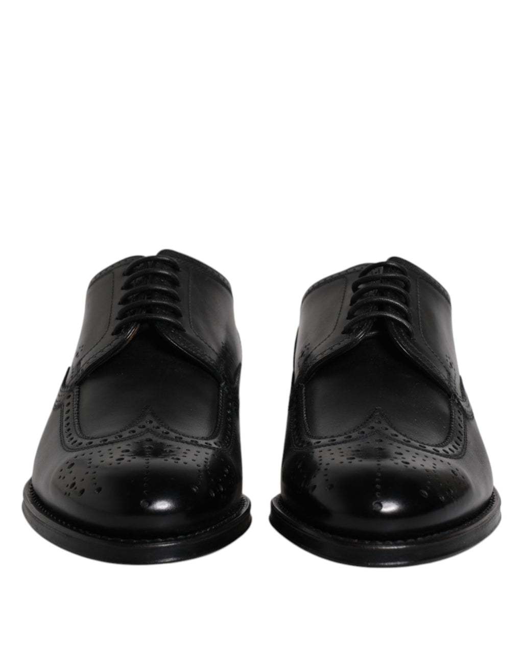 Chaussures habillées Richelieu en cuir noir à bout fleuri Dolce & Gabbana