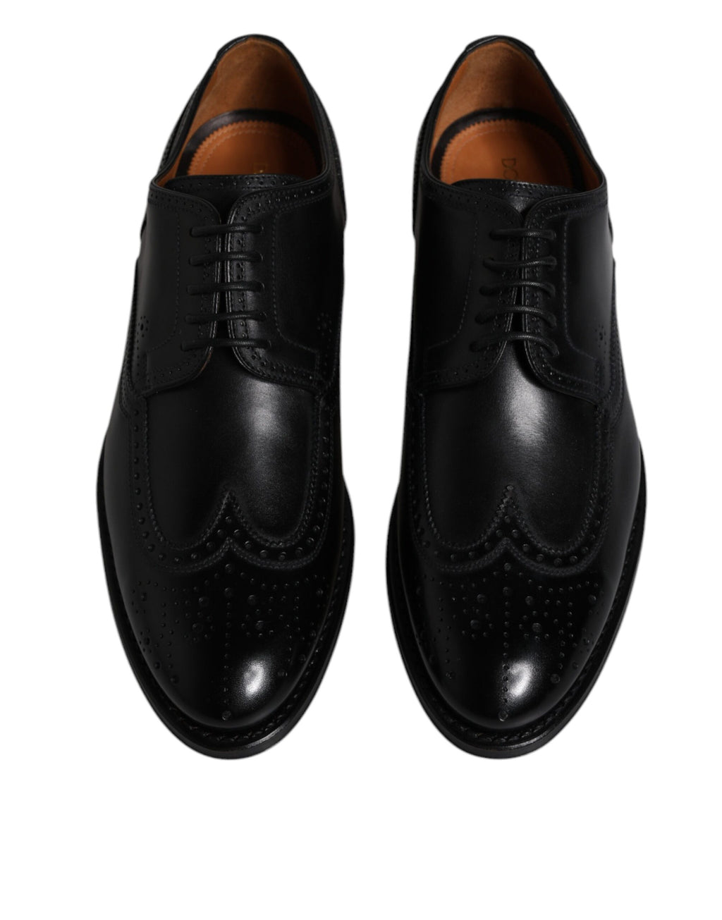 Chaussures habillées Richelieu en cuir noir à bout fleuri Dolce & Gabbana